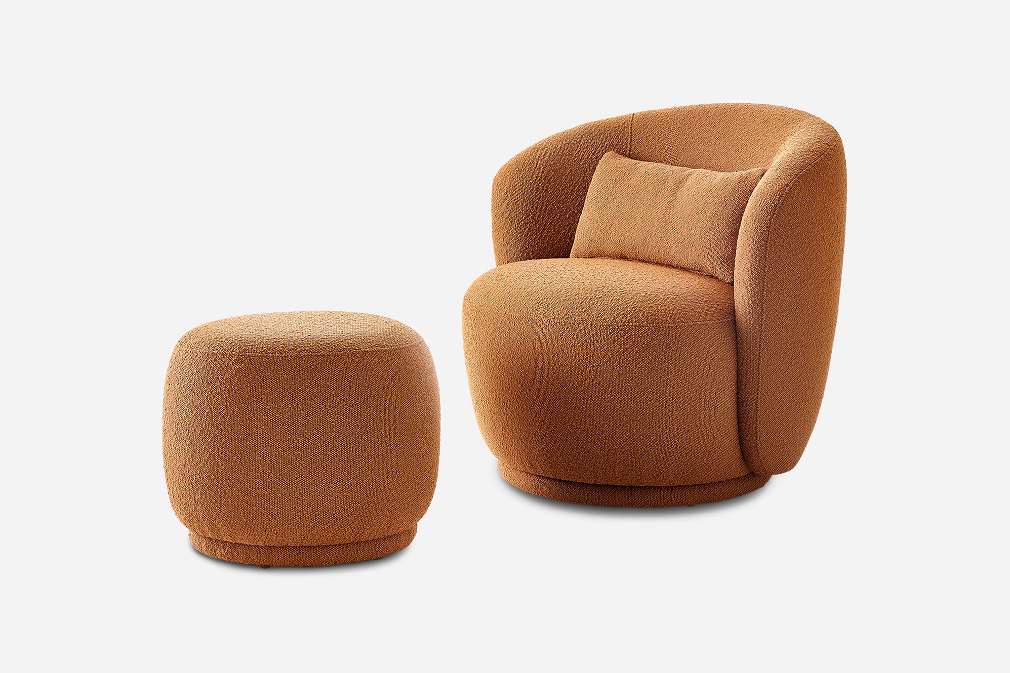Avery Performance Bouclé Swivel Armchair with Footstool 1