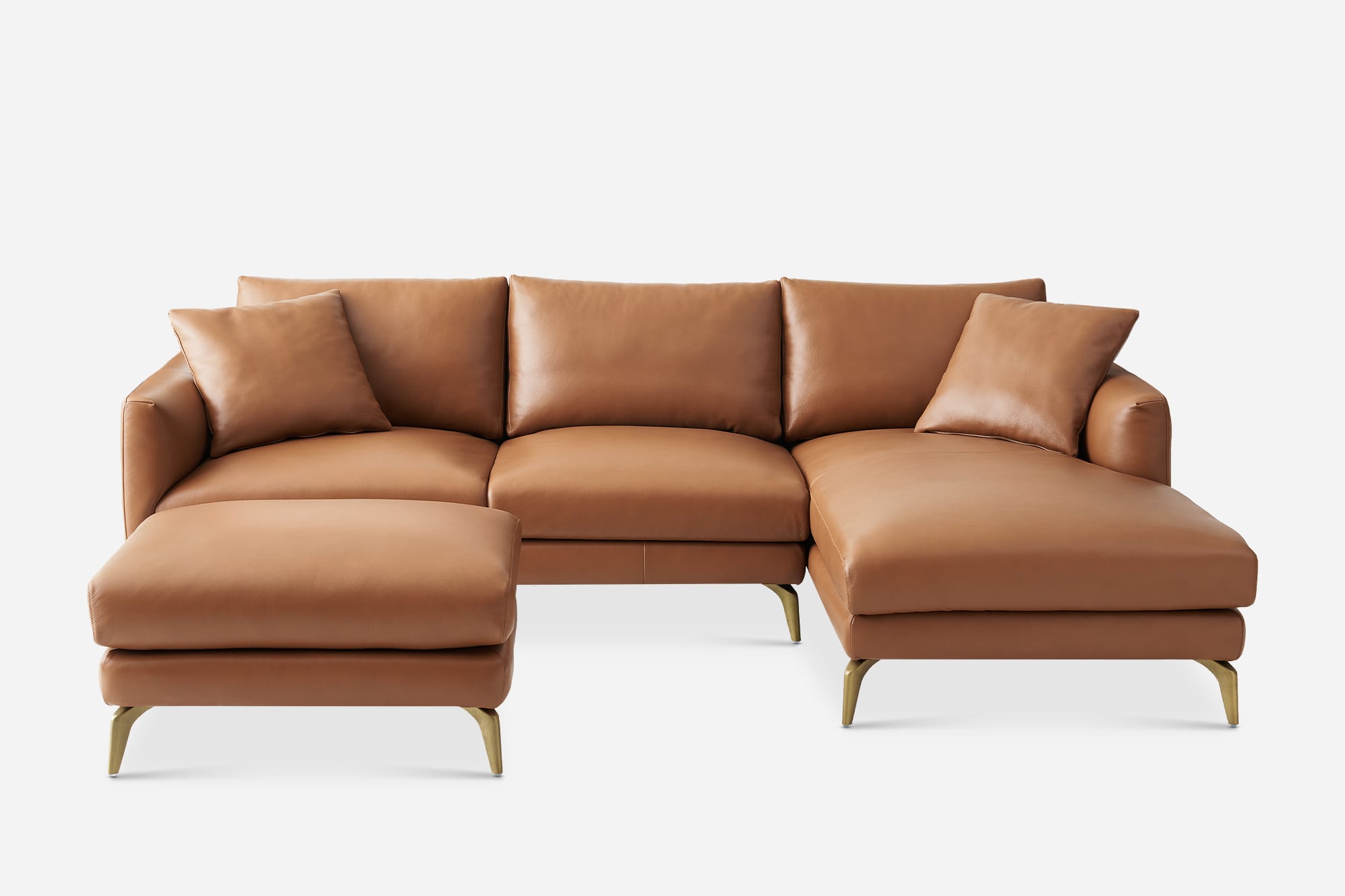 Lena Leather Chaise Sectional Sofa with Ottoman 1