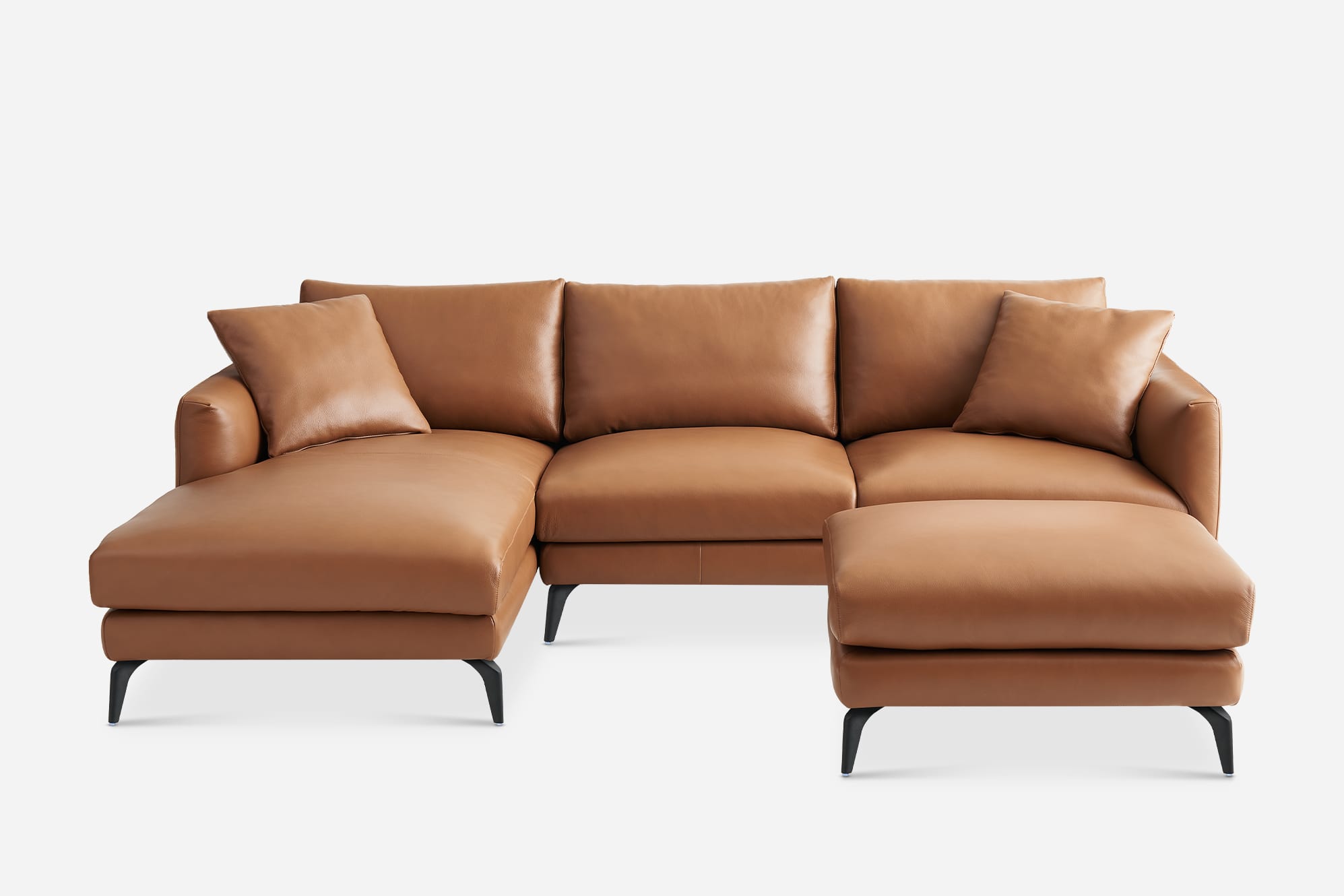 Lena Leather Chaise Sectional Sofa with Ottoman 1