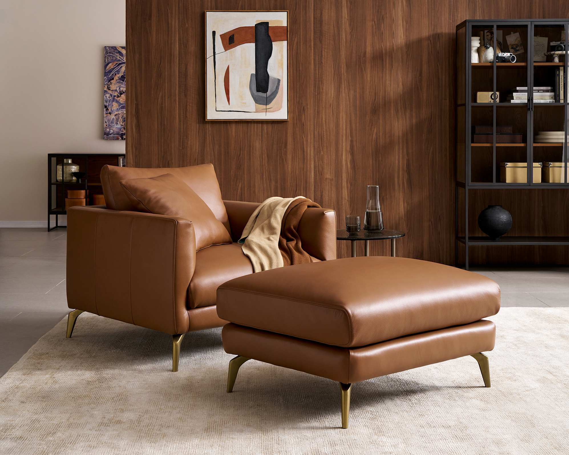 Lena Leather Armchair with Ottoman 2