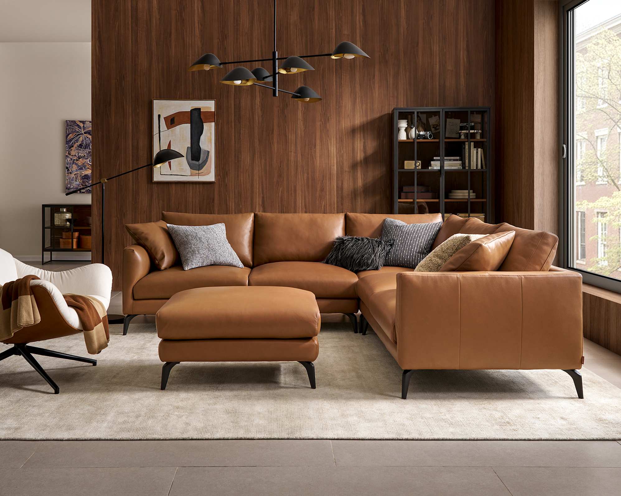 Lena Leather L-Shape Sectional Sofa with Ottoman 0