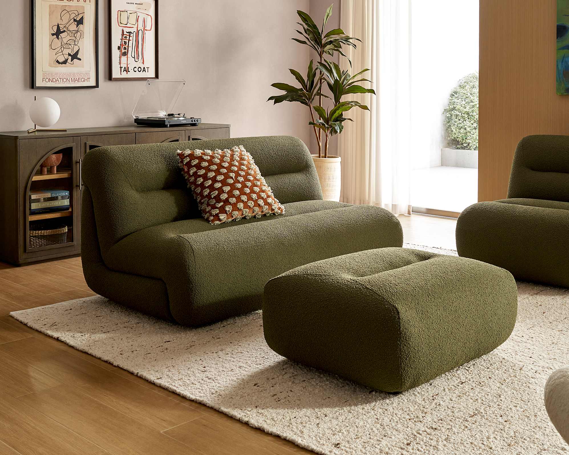 Tovi Performance Boucle 2 Seater Armless Sofa with Ottoman 0