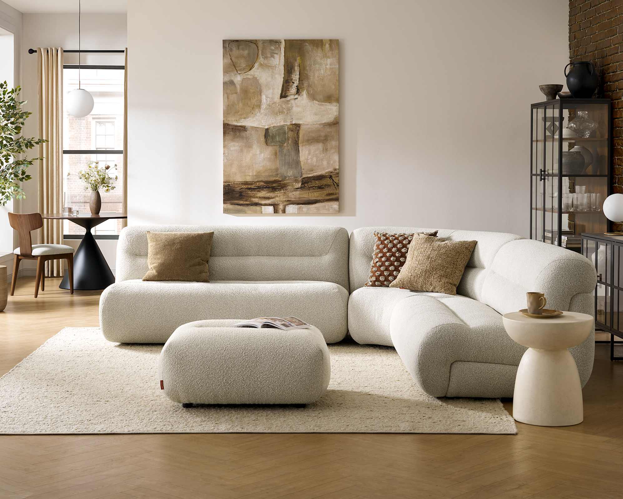 Tovi Performance Boucle L-Shape Sectional Sofa with Ottoman 0