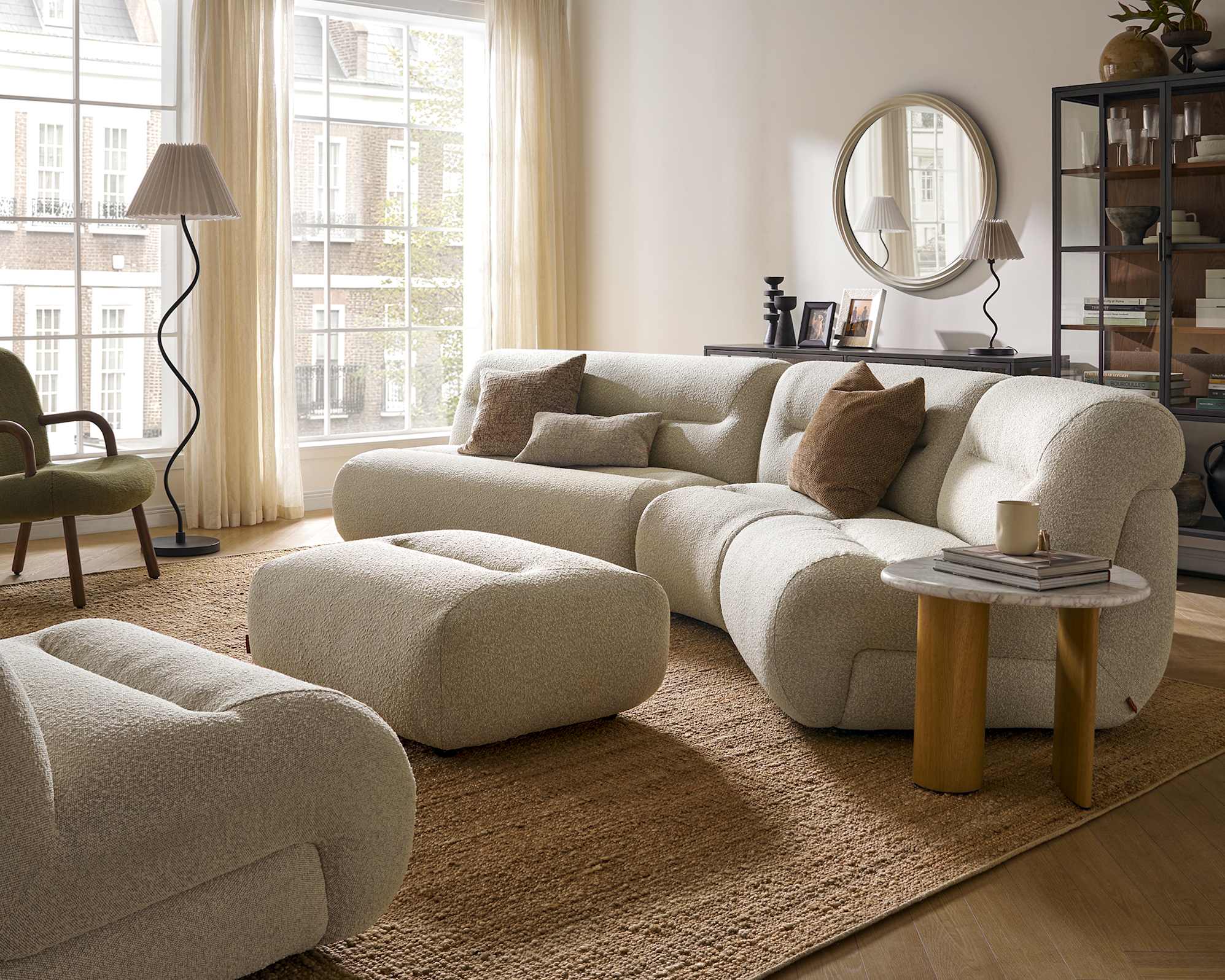 Tovi Performance Boucle Angled Chaise Sectional Sofa with Ottoman 0