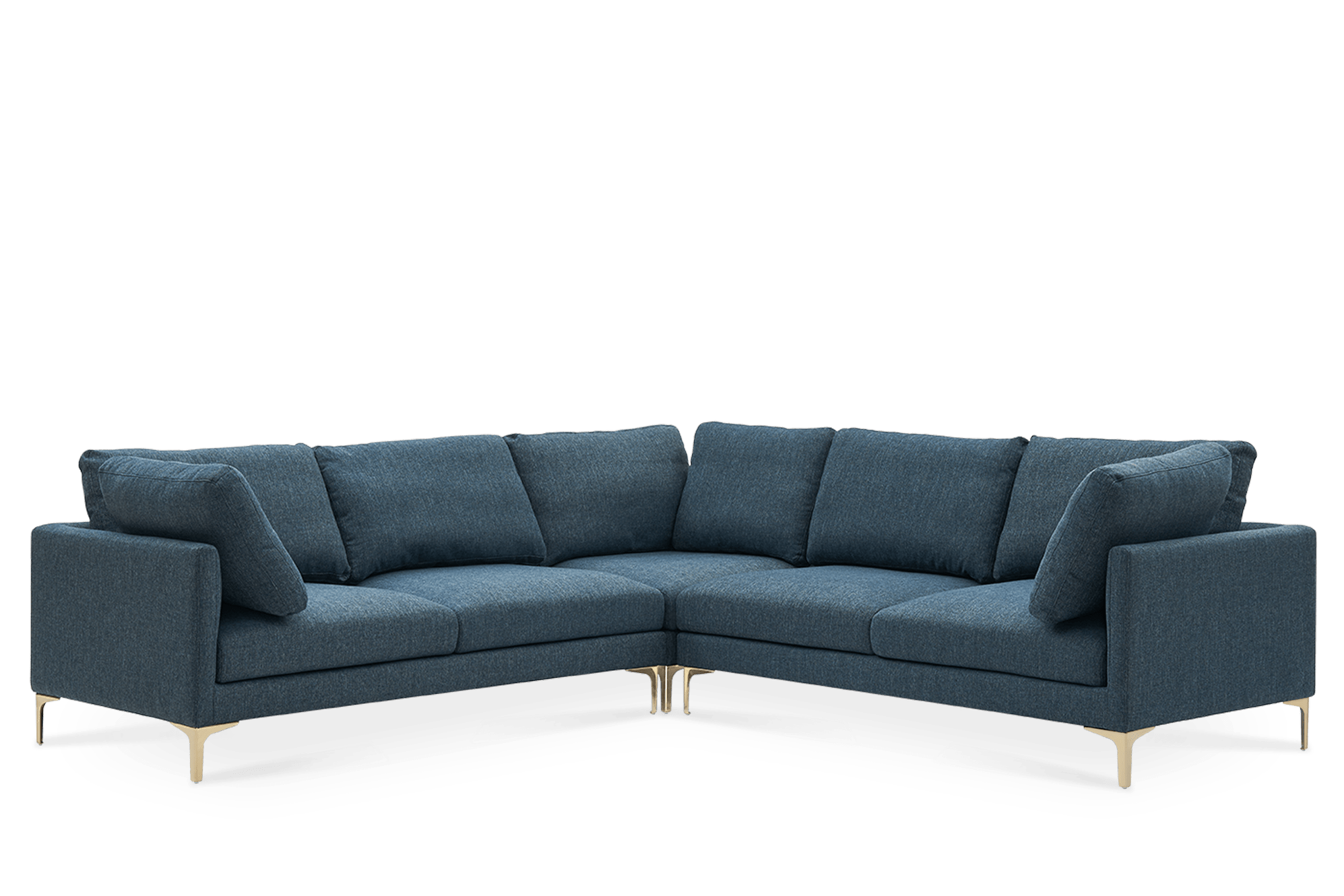 Adams L-Shape Sectional Sofa Indigo Blue, Brass Leg