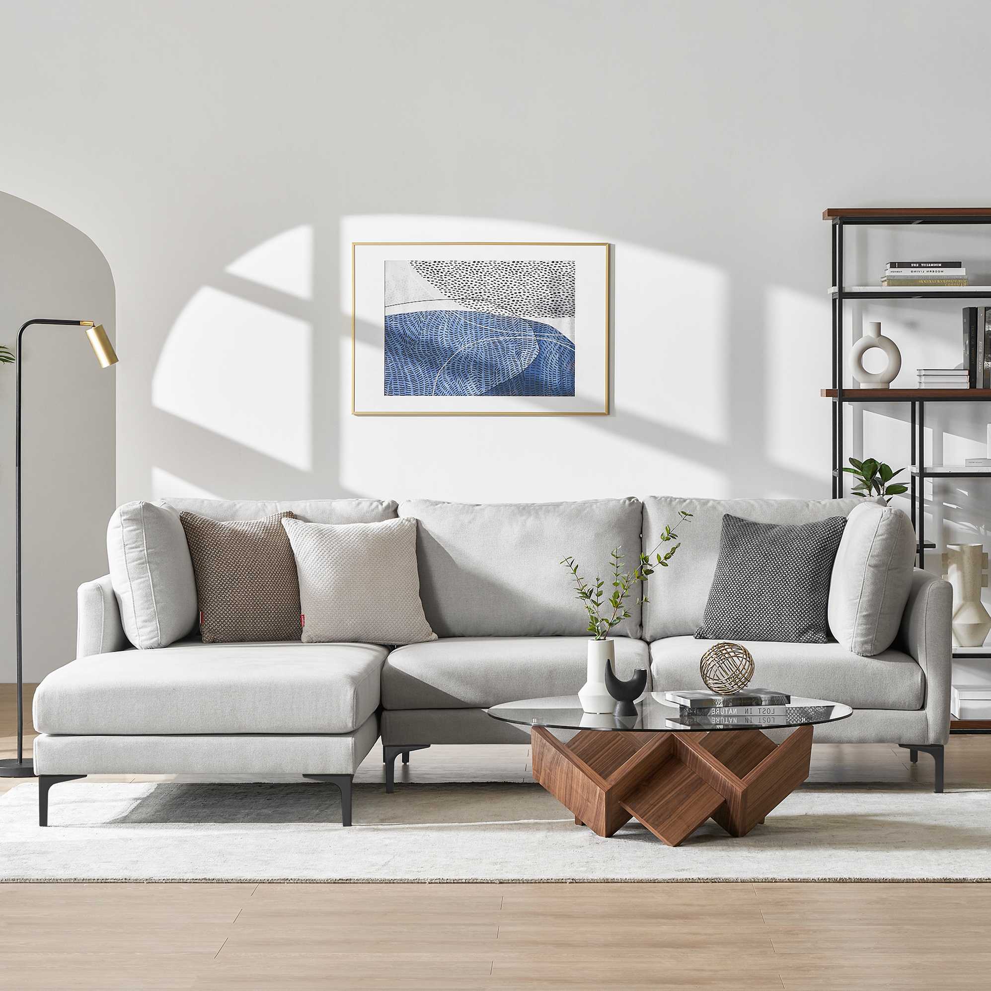 Adams Chaise Sectional Sofa Left Facing, Dove Grey (Black Leg) lifestyle