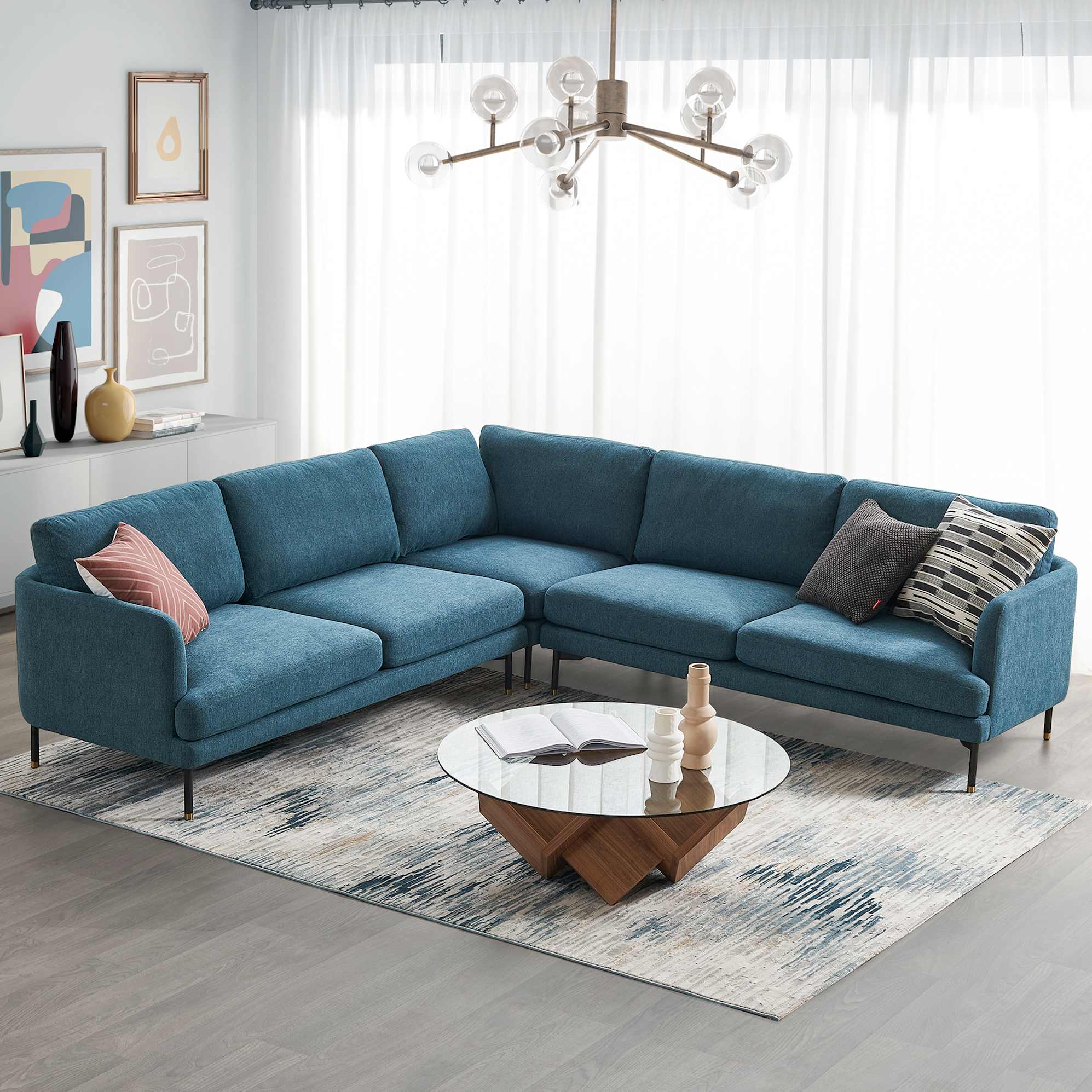 Pebble L-Shape Sectional Sofa, Ocean Blue lifestyle