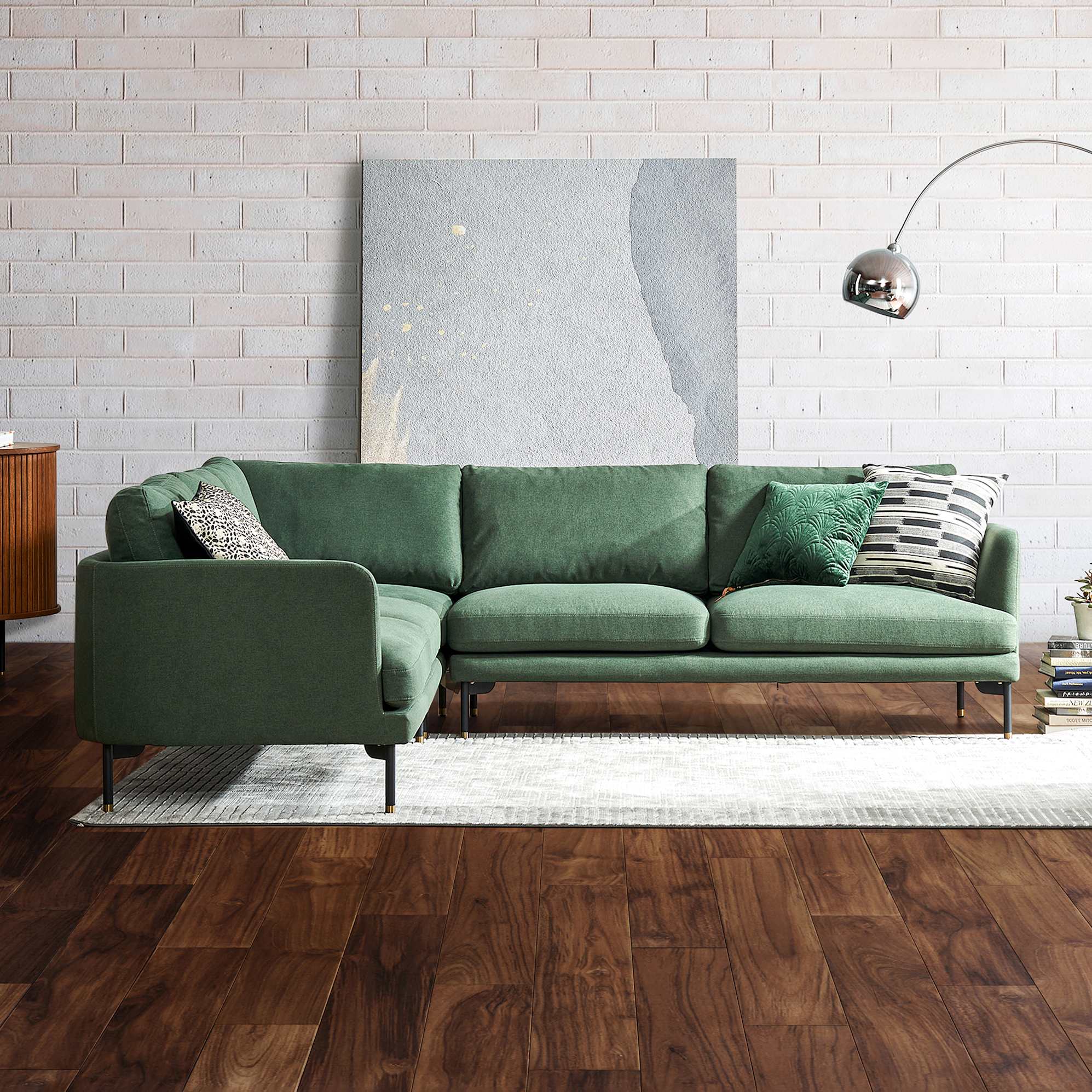 Pebble L-Shape Sectional Sofa, Forest Green lifestyle