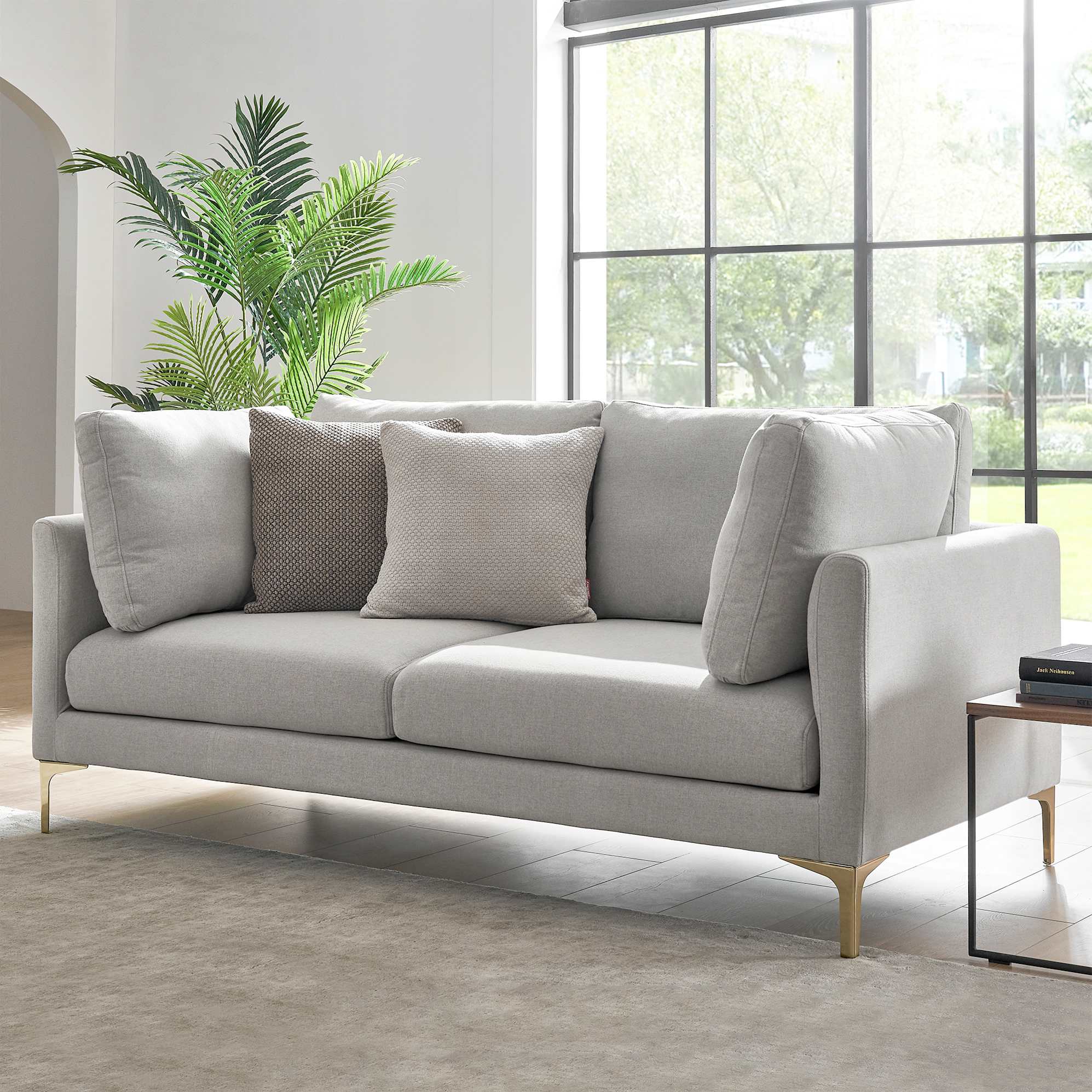 Adams Loveseat, Dove Gray (Brass Leg) lifestyle