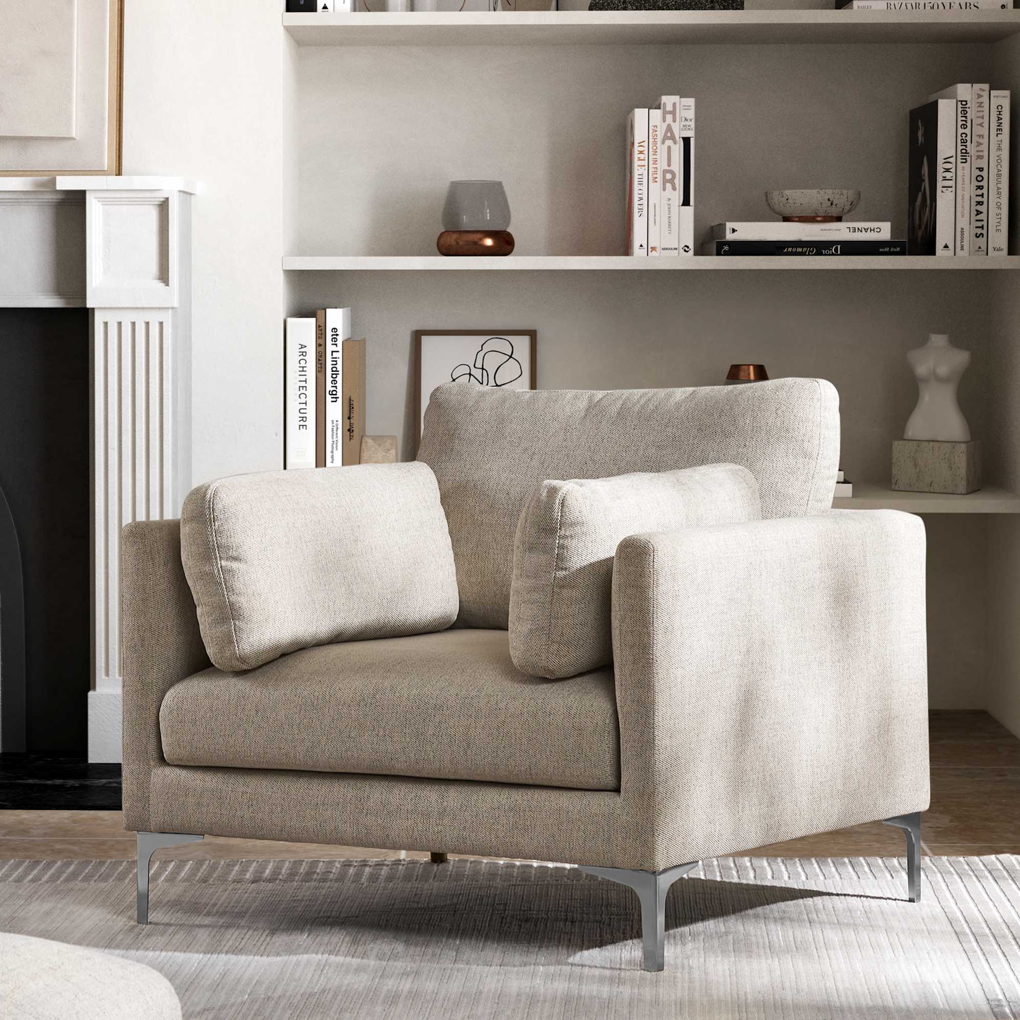 Adams Armchair Pearl Beige, Silver Leg lifestyle