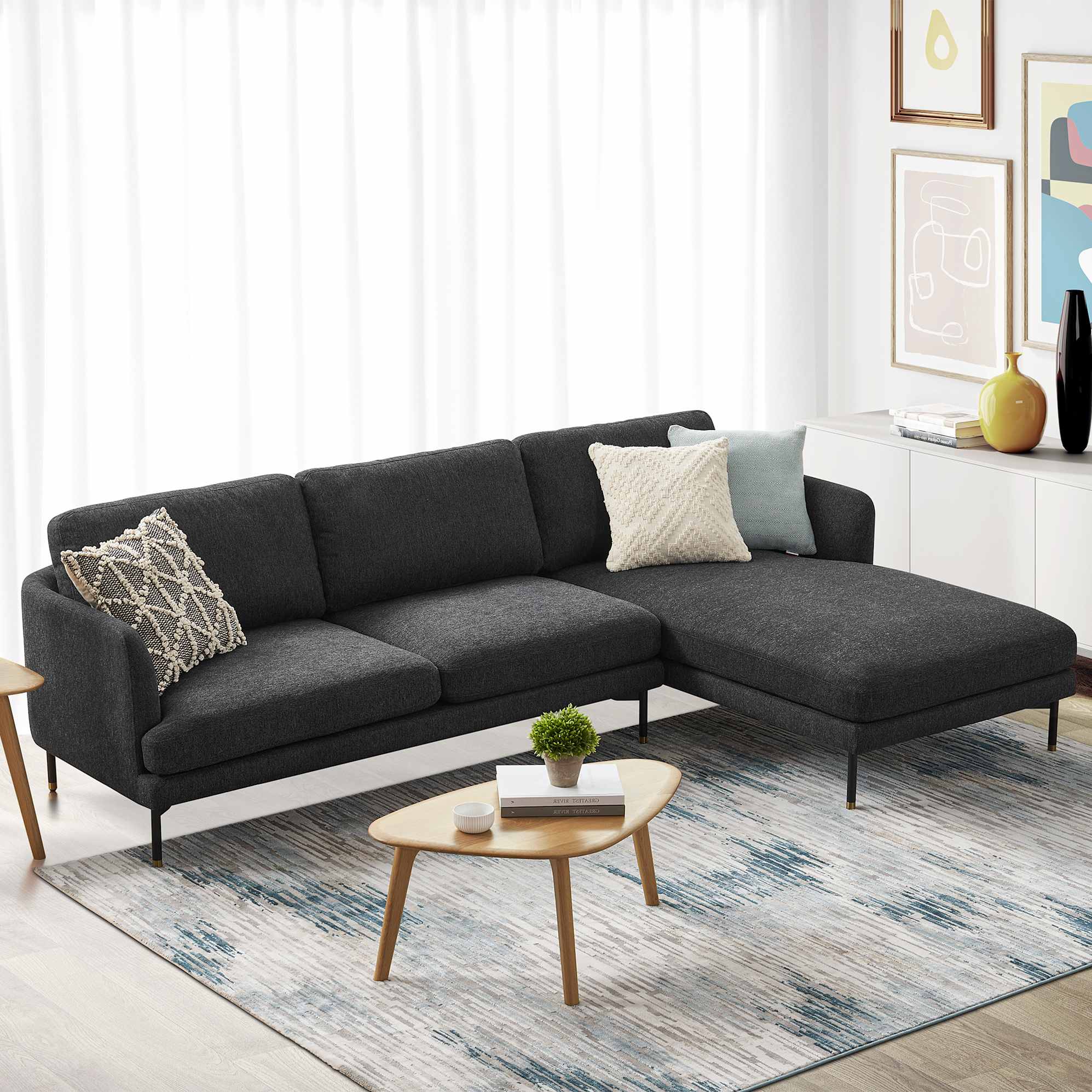 Pebble Chaise Sectional Sofa Right Facing, Shadow Gray lifestyle