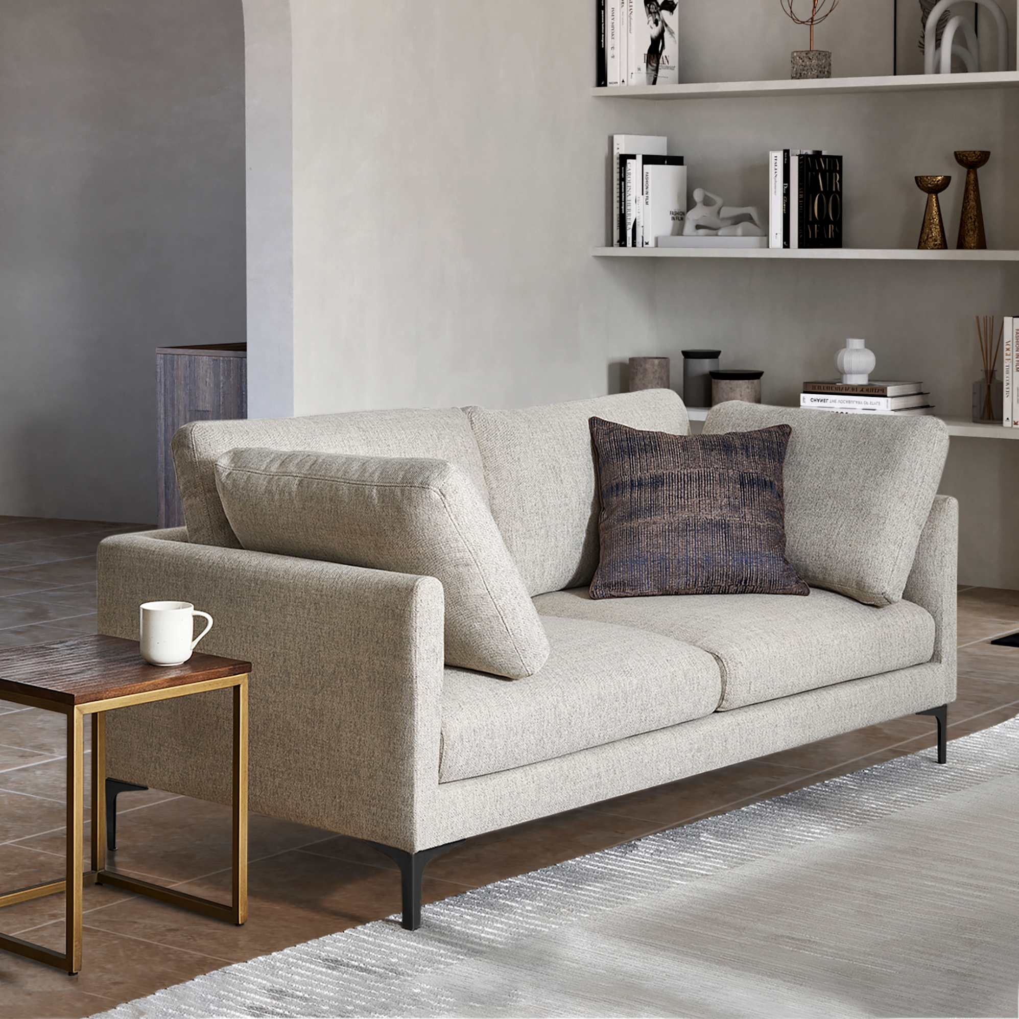 Adams 2 Seater Sofa Pearl Beige, Black Leg lifestyle