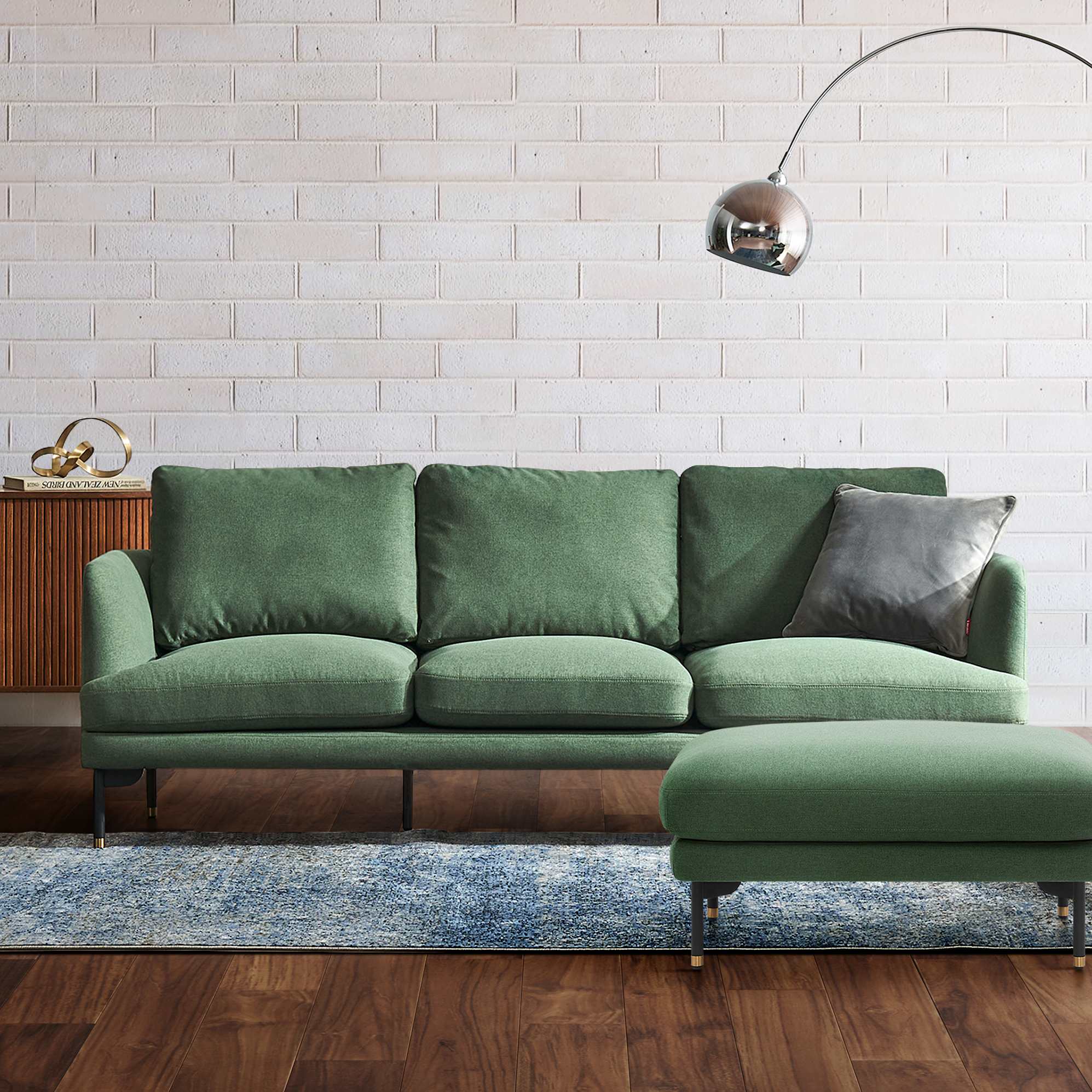 Pebble Sofa with Ottoman, Forest Green lifestyle