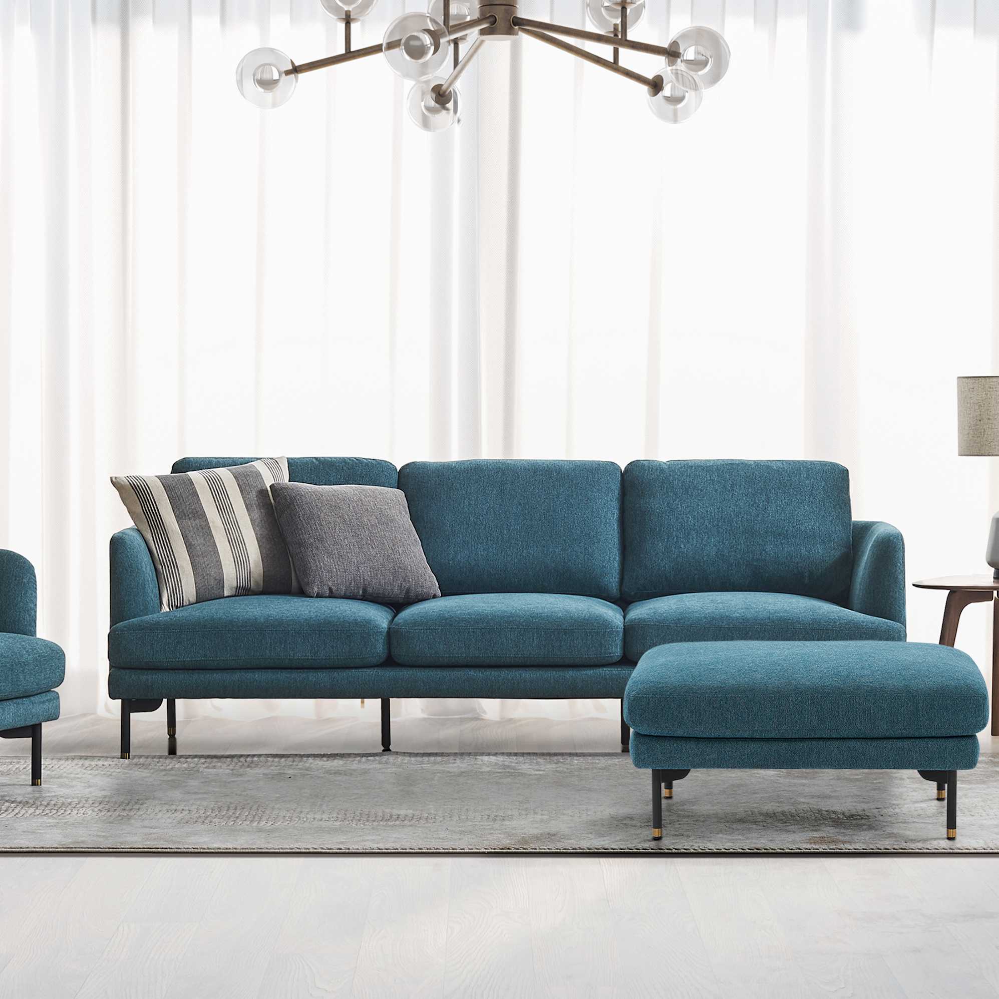 Pebble Sofa with Ottoman, Ocean Blue lifestyle