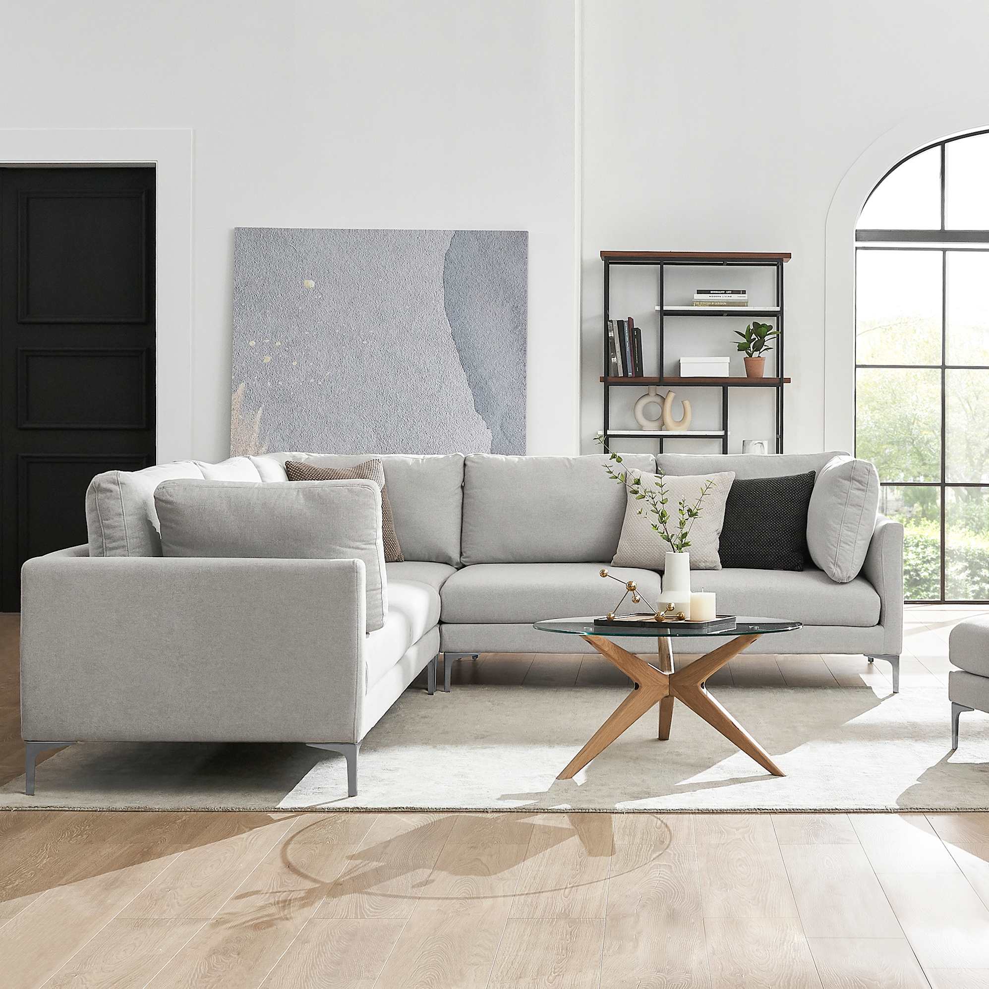 Adams L-Shape Sectional Sofa, Dove Grey (Silver Leg) lifestyle