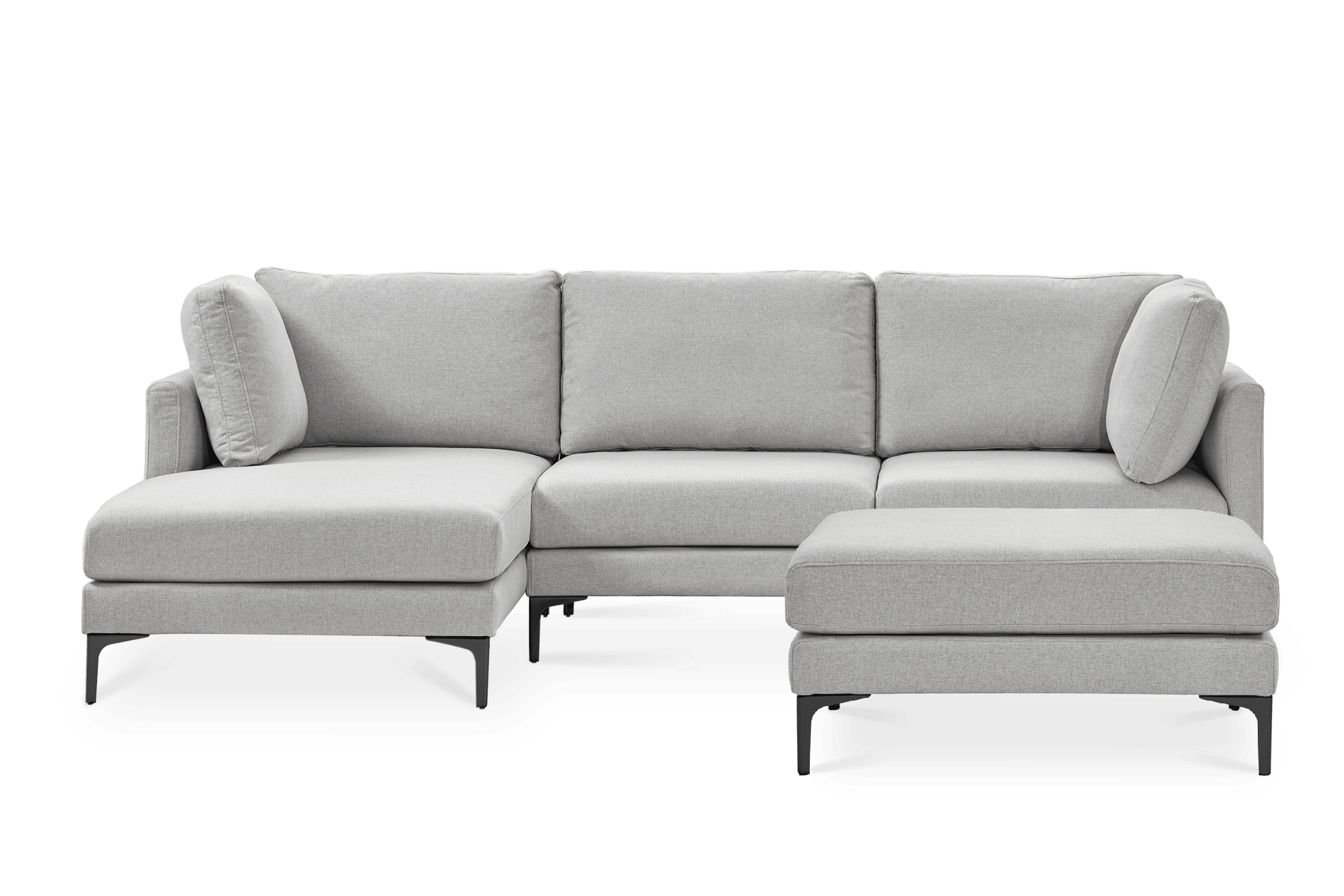 Adams Chaise Sectional Sofa Left Facing with Ottoman, Dove Gray (Black Leg)