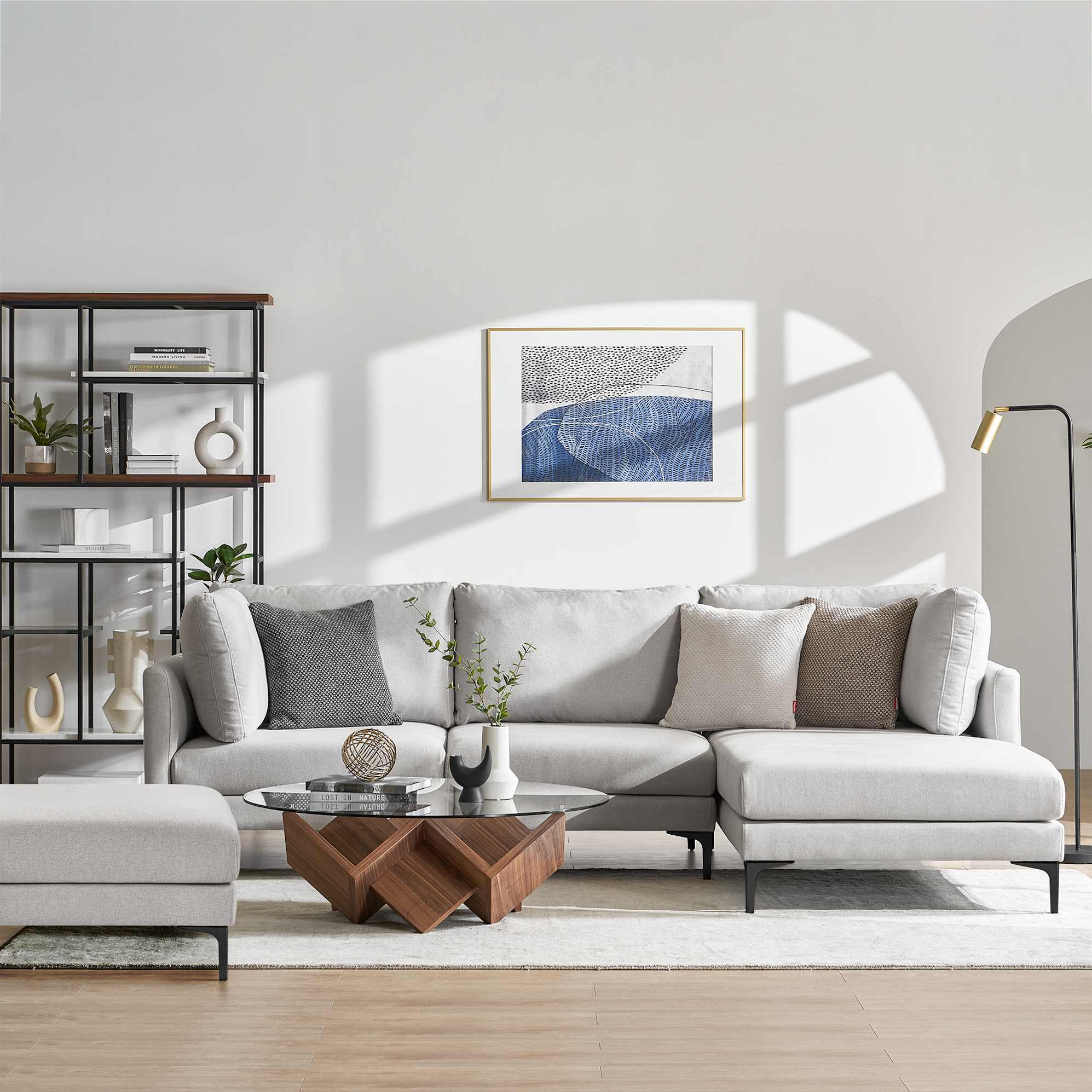 Adams Chaise Sectional Sofa with Ottoman image 0