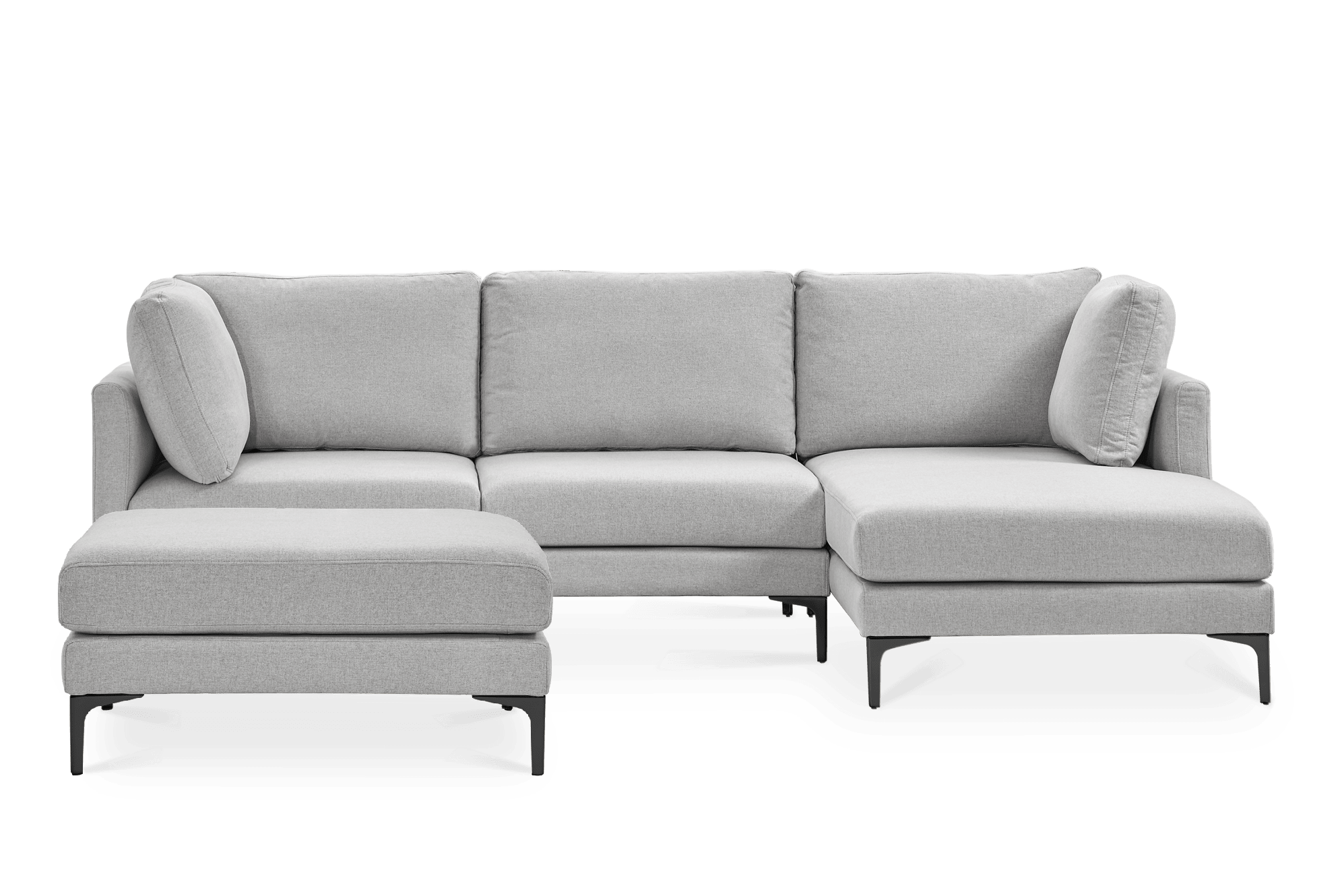 Adams Chaise Sectional Sofa Right Facing with Ottoman, Dove Grey (Black Leg)