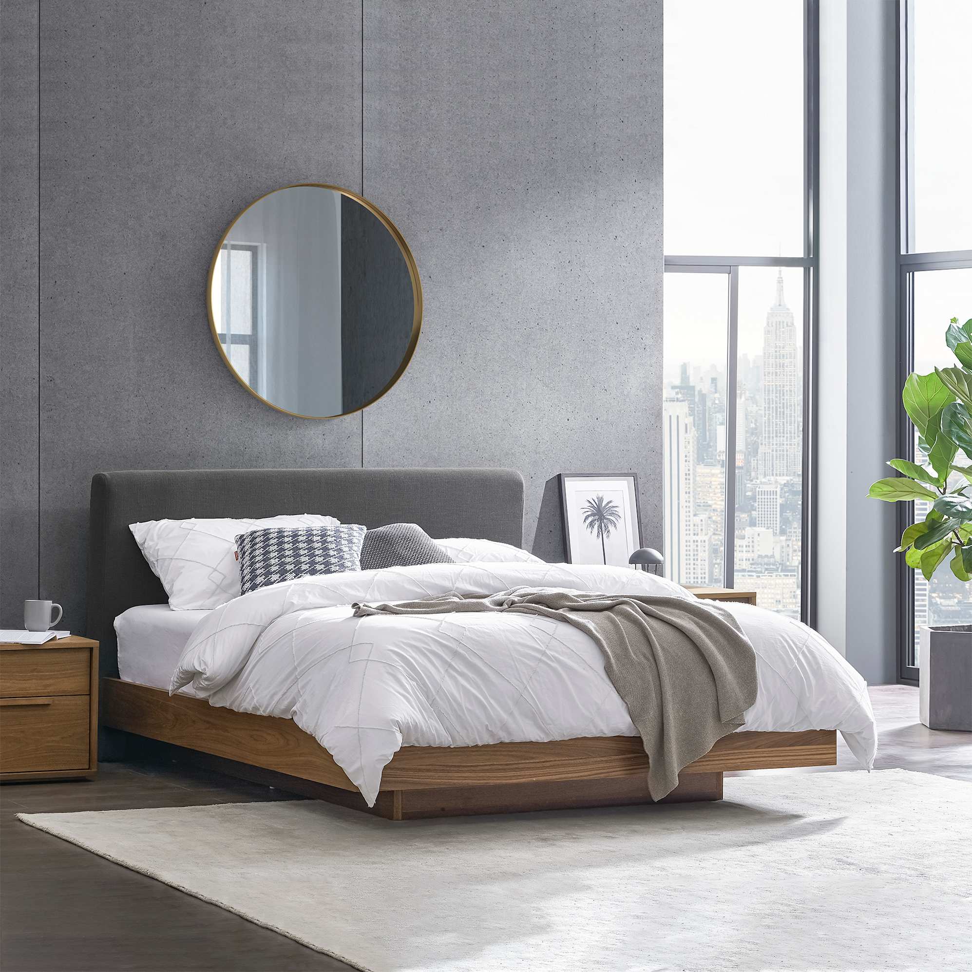 Joseph Queen Size Bed, Stone Grey lifestyle