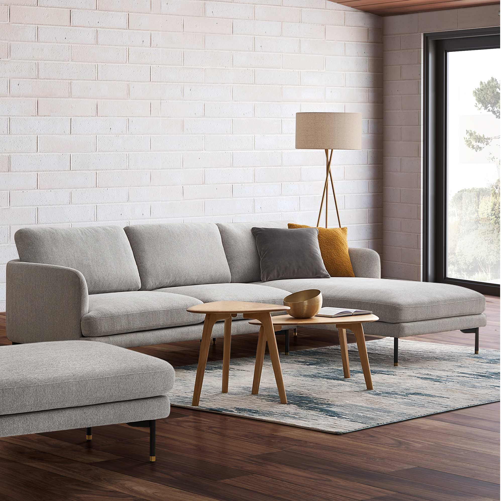 Pebble Chaise Sectional Sofa with Ottoman image 0
