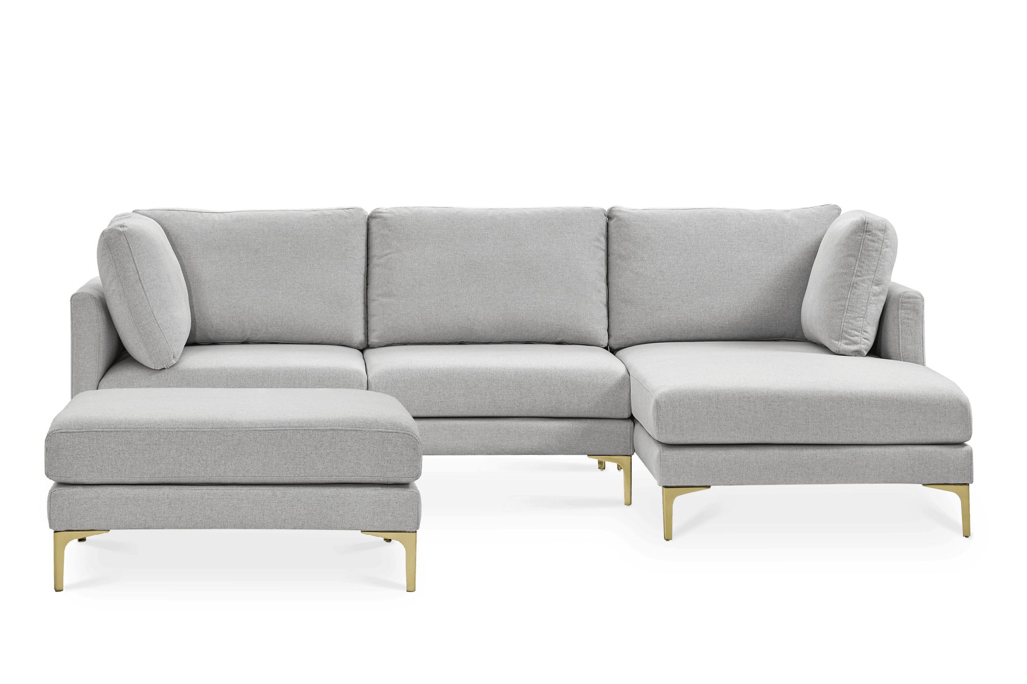 Adams Chaise Sectional Sofa Right Facing with Ottoman, Dove Grey (Brass Leg)