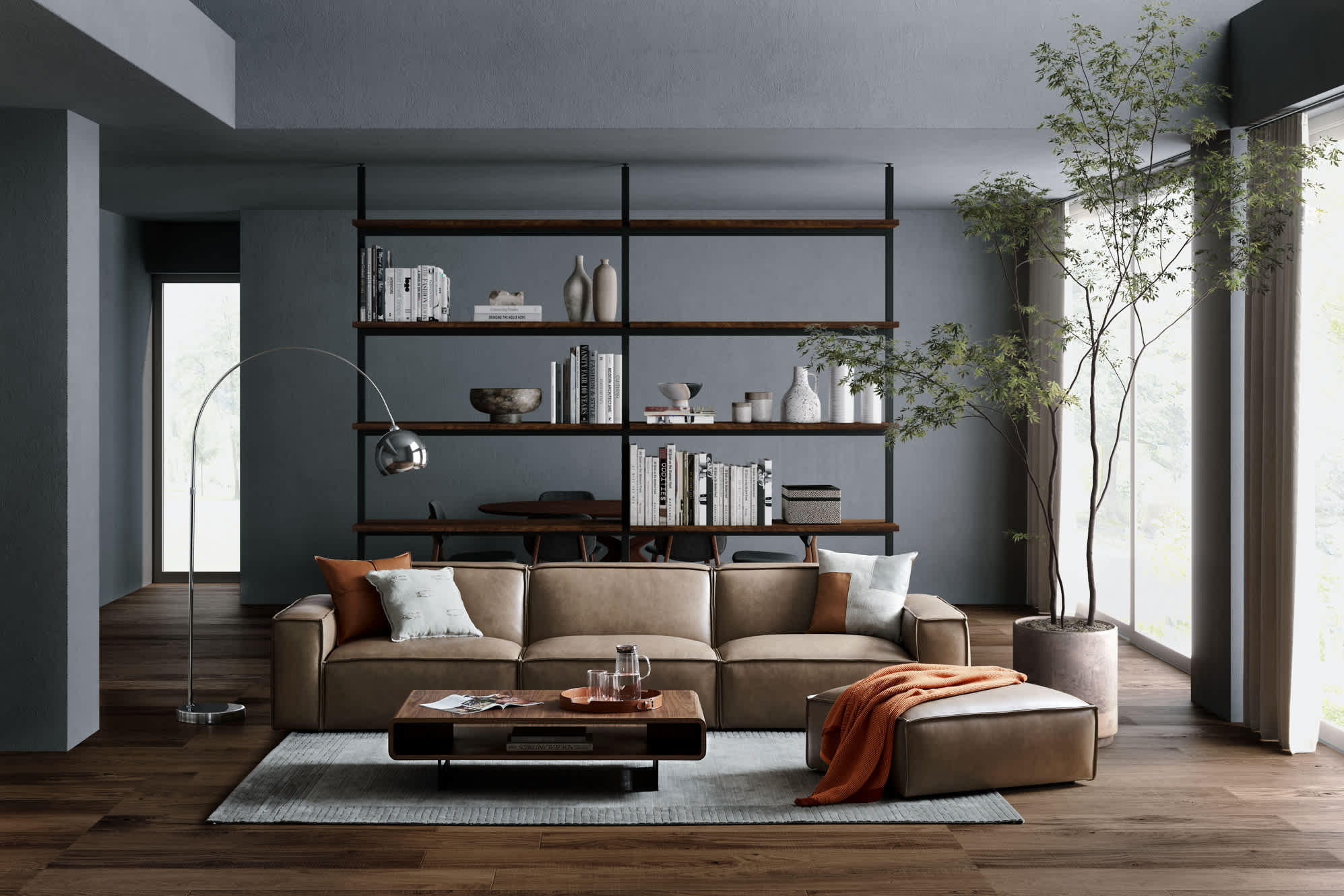 Jonathan Leather Extended Sofa with Ottoman