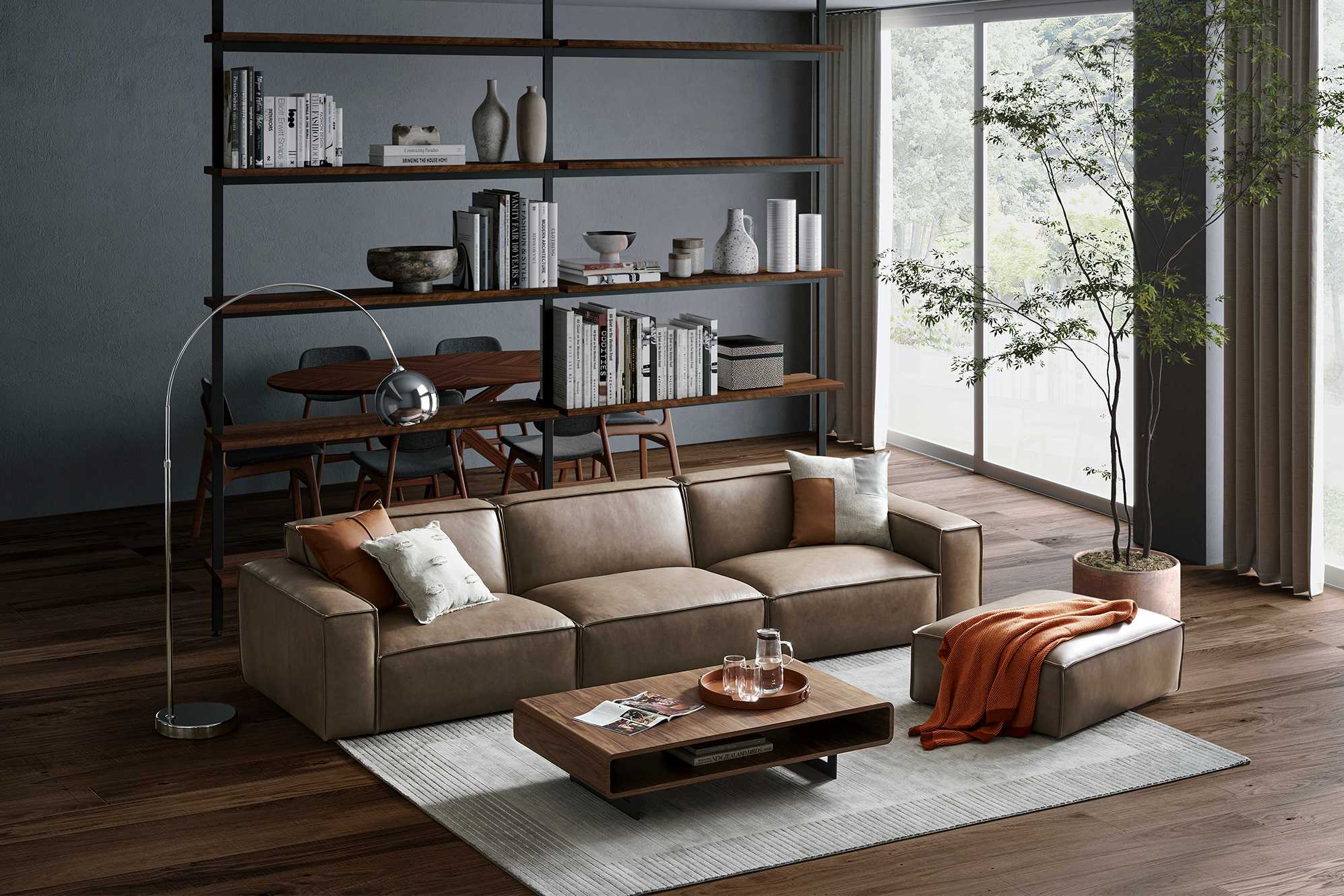 Jonathan Leather Extended Sofa with Ottoman