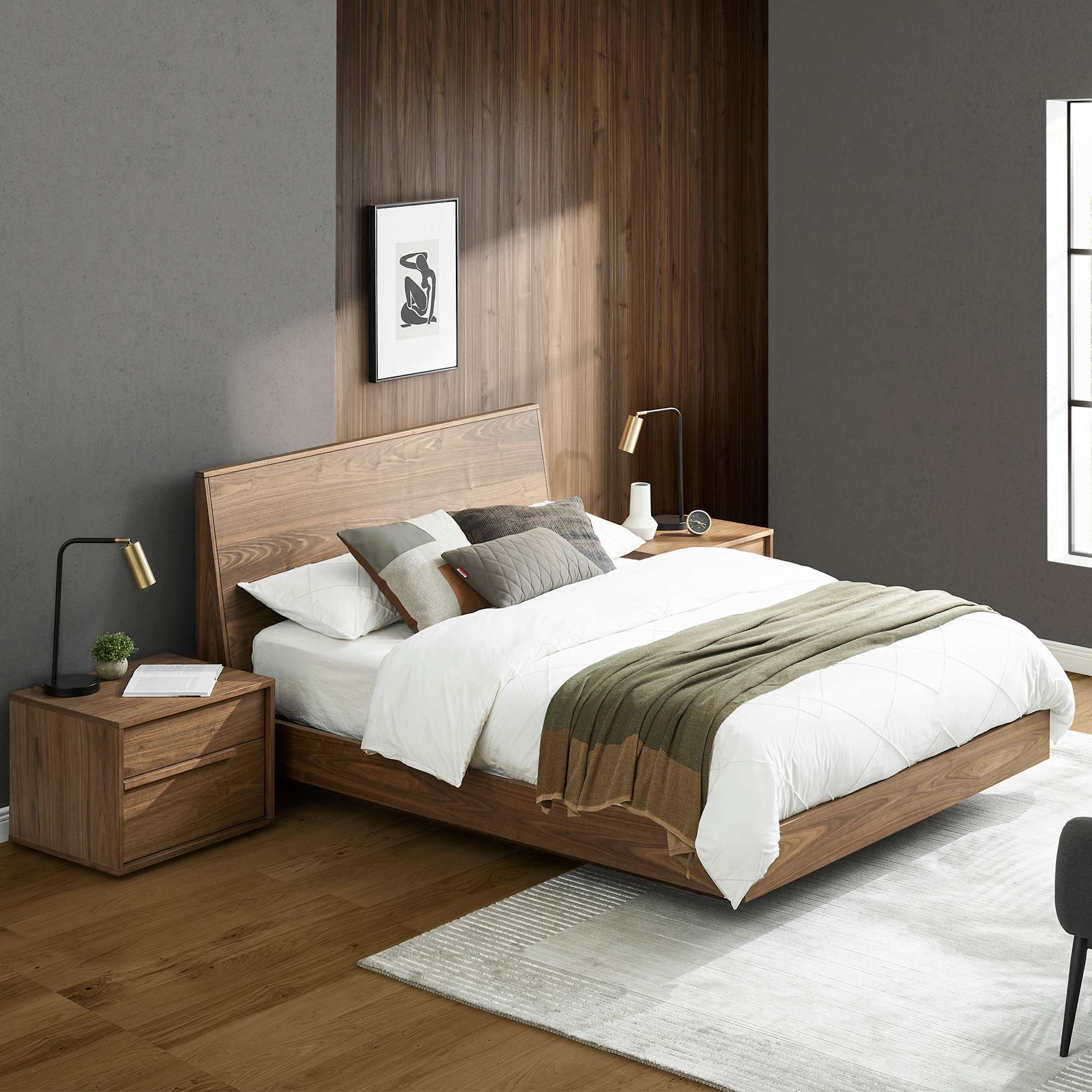 Joseph Queen Size Bed, Walnut lifestyle