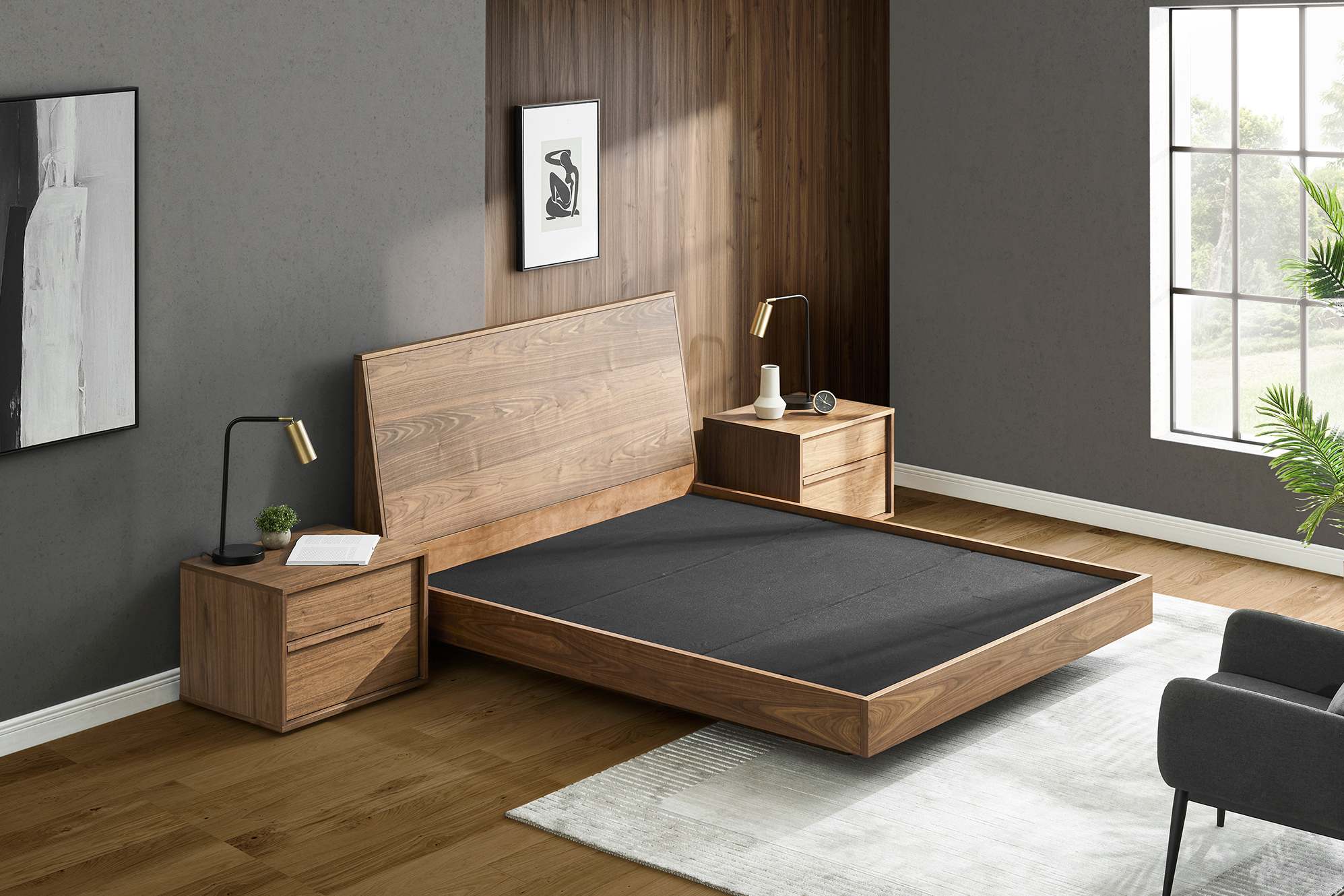 Joseph Bed Walnut with 2 Bedside Tables 3