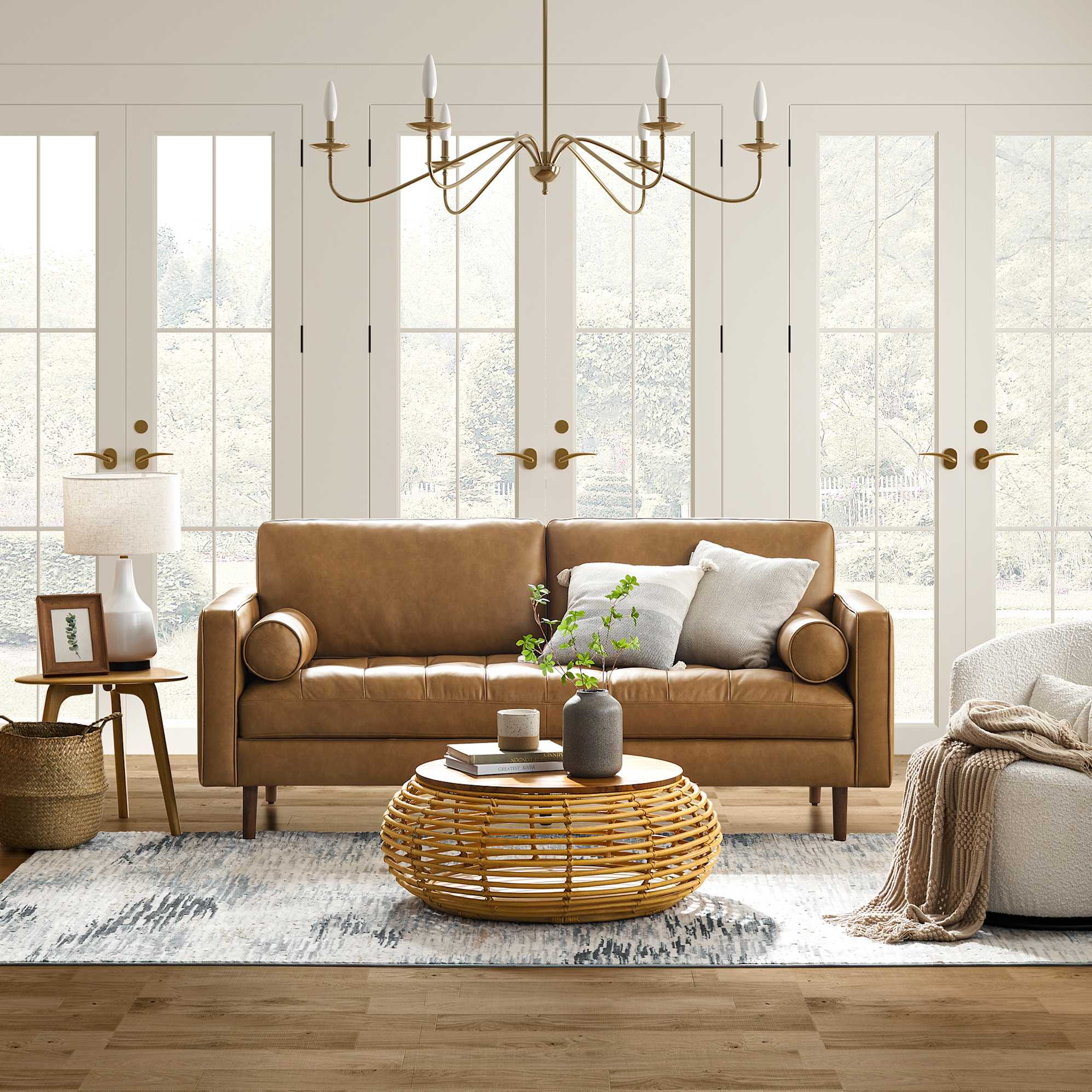 Madison Leather 3 Seater Sofa, Caramel lifestyle