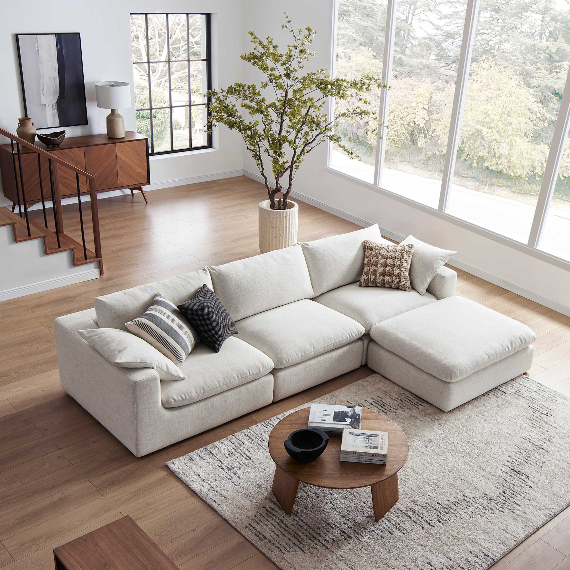 Dawson Extended Sofa with Ottoman, Beach Linen lifestyle