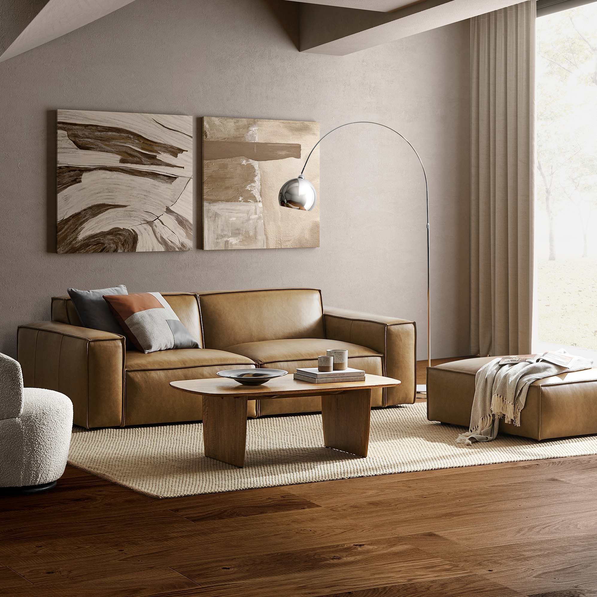 Jonathan Leather Sofa with Ottoman, Caramel lifestyle