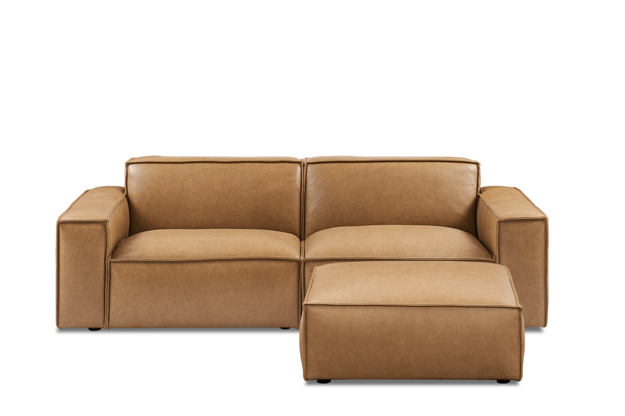 Jonathan Leather Sofa with Ottoman, Caramel