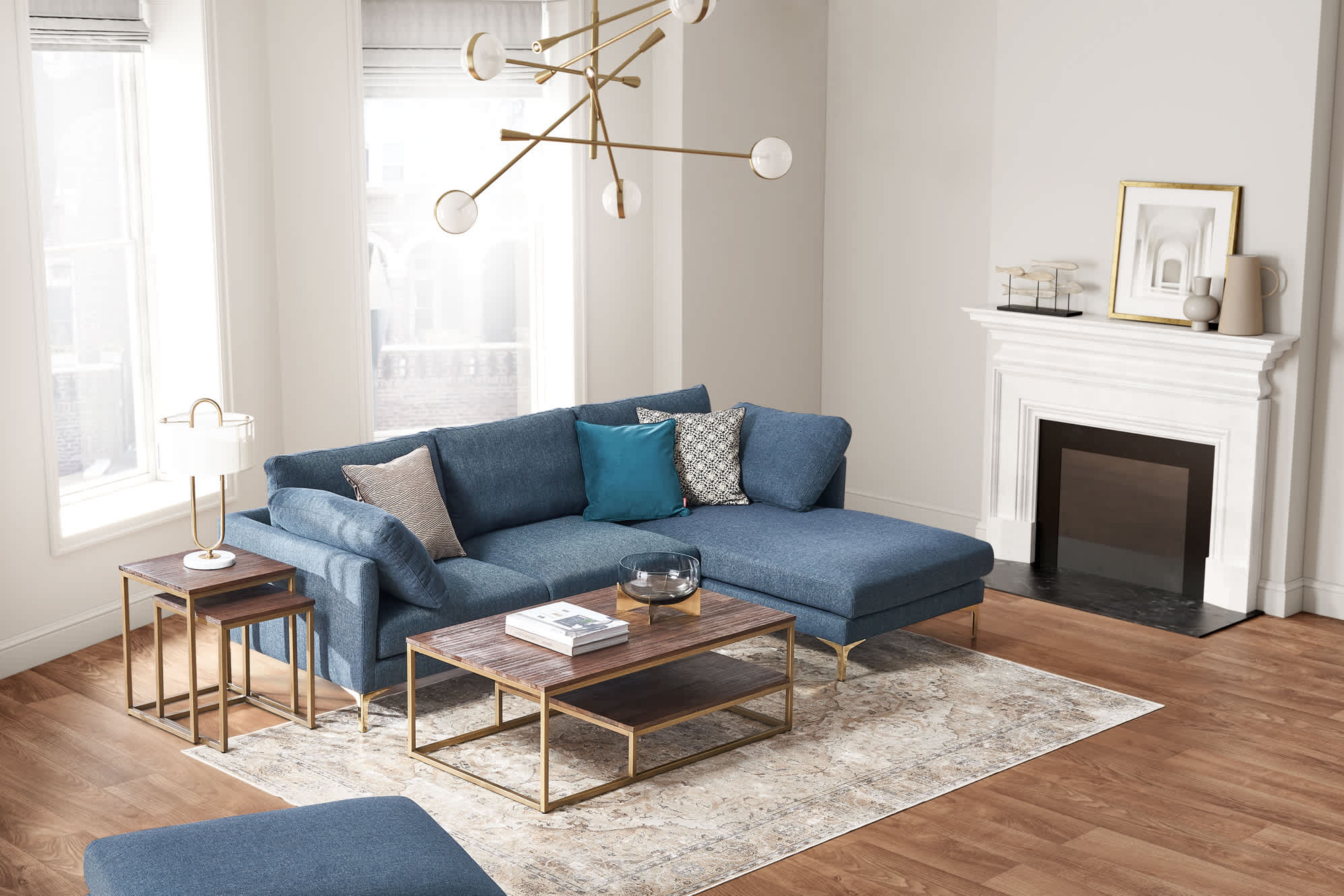 Adams Chaise Sectional Sofa with Ottoman 3