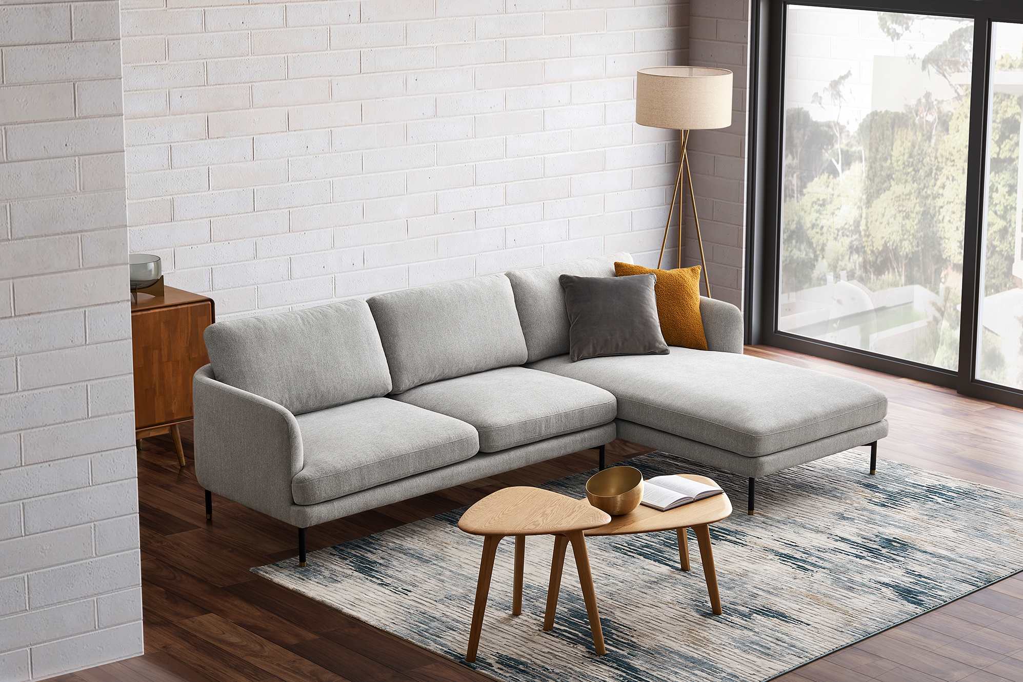 Pebble Chaise Sectional Sofa with Ottoman 4