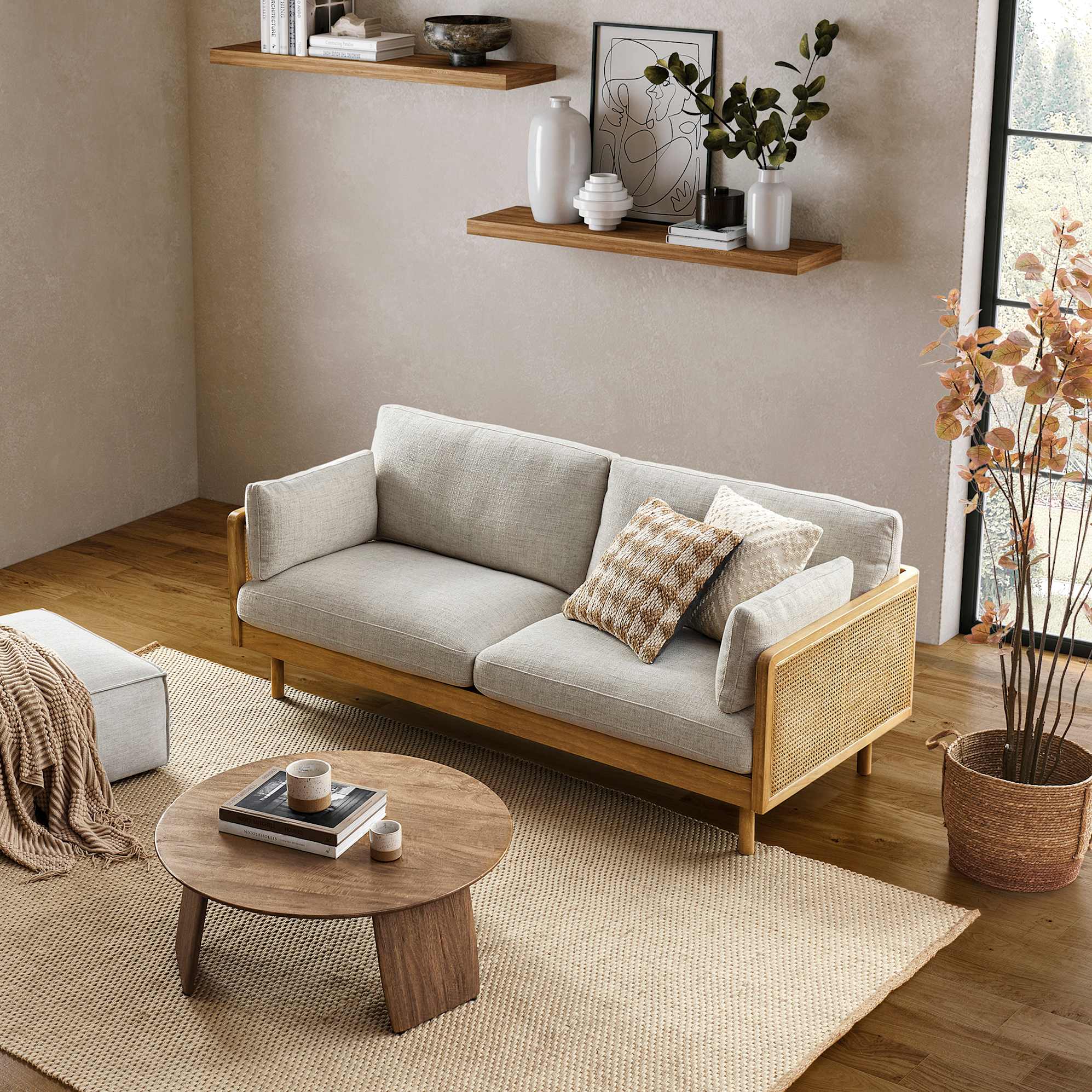 Lucia Cane Sofa, White Wash lifestyle