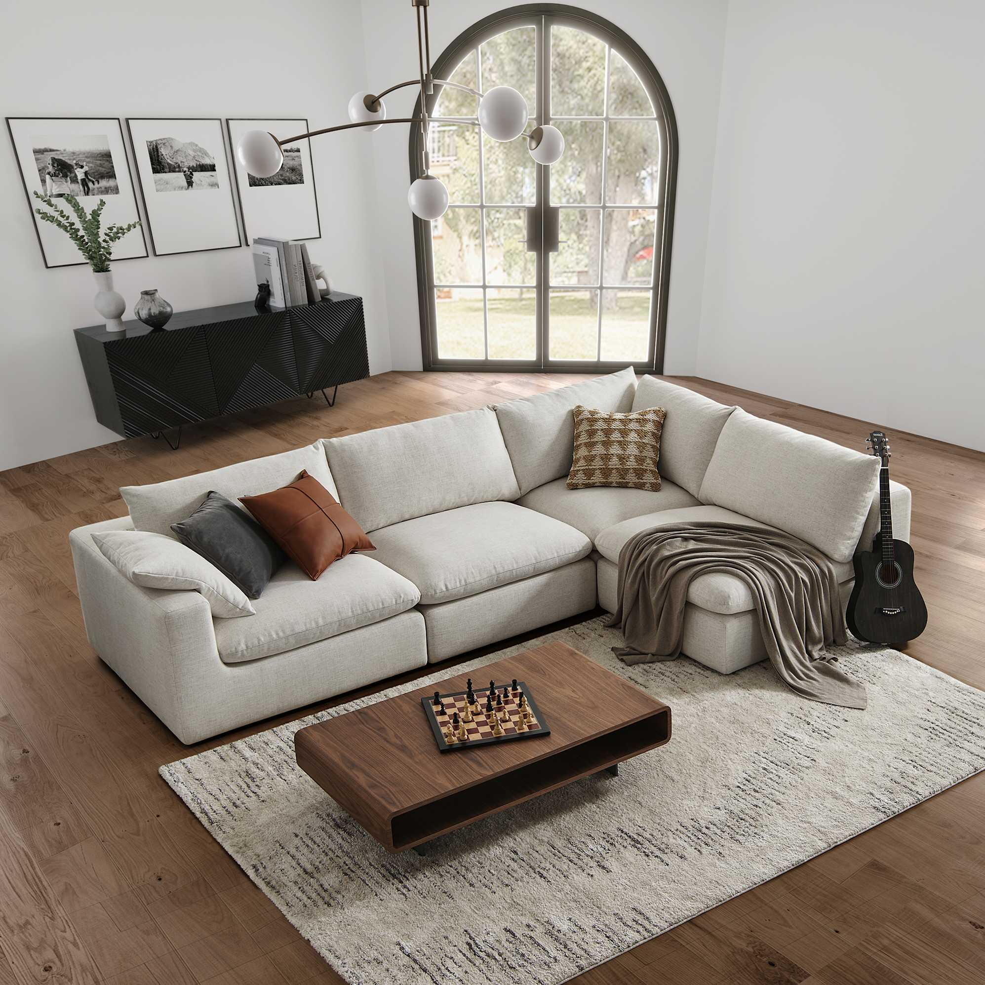 Dawson Chaise Sectional Sofa Right Facing, Beach Linen lifestyle