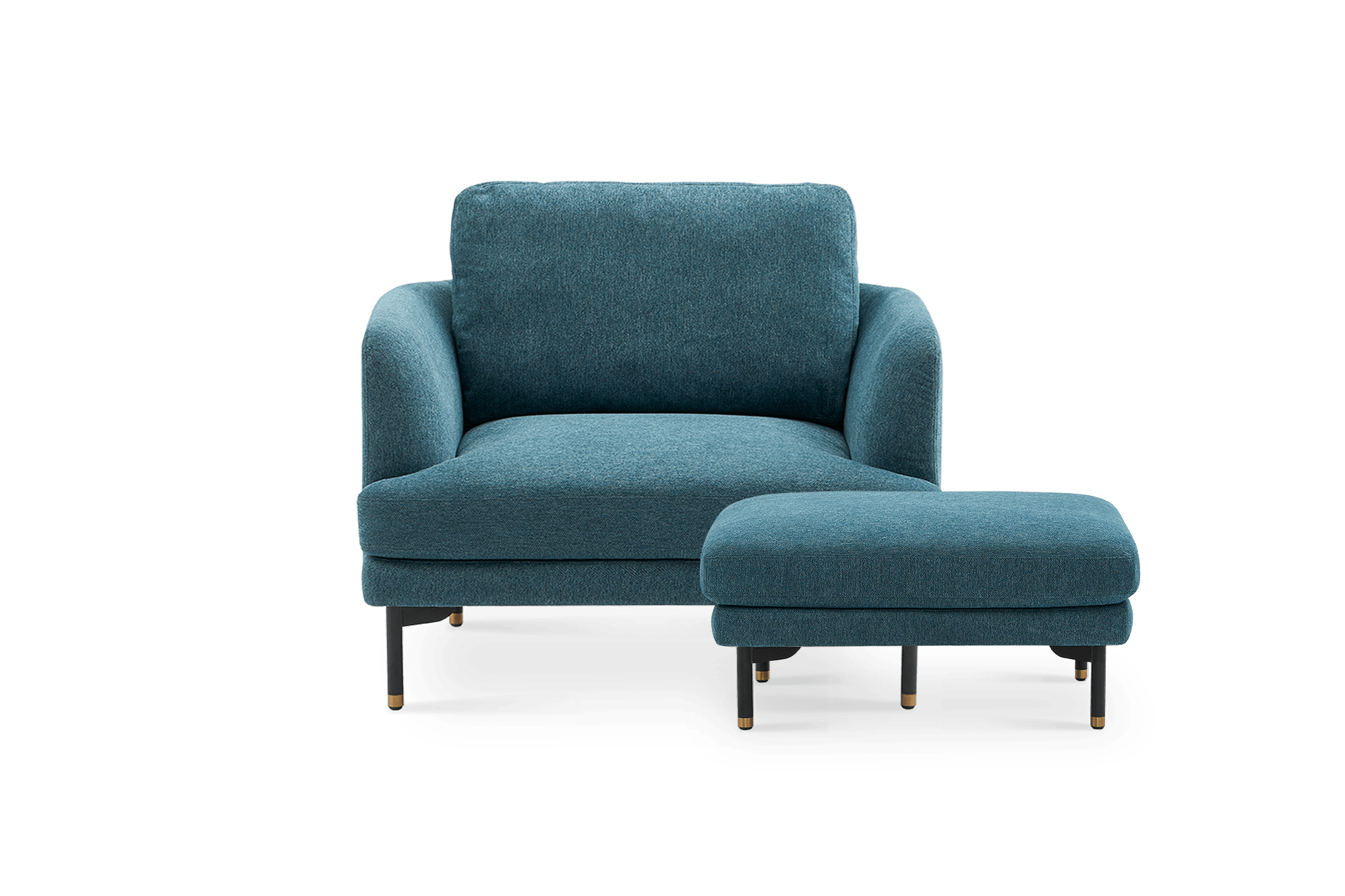 Pebble Armchair with Ottoman Ocean Blue, Brass Cap