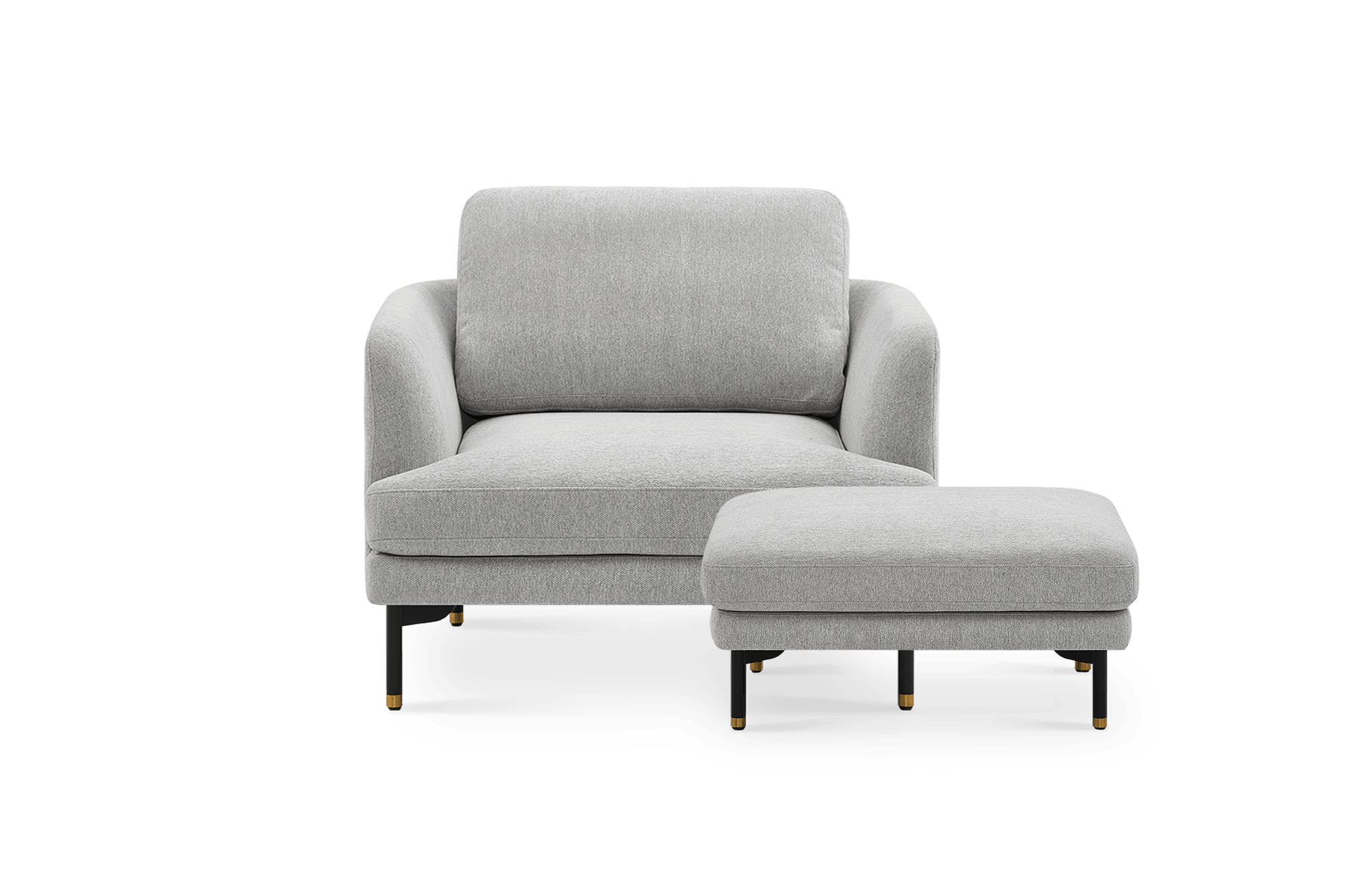 Pebble Armchair with Ottoman Brass Cap, Ivory White