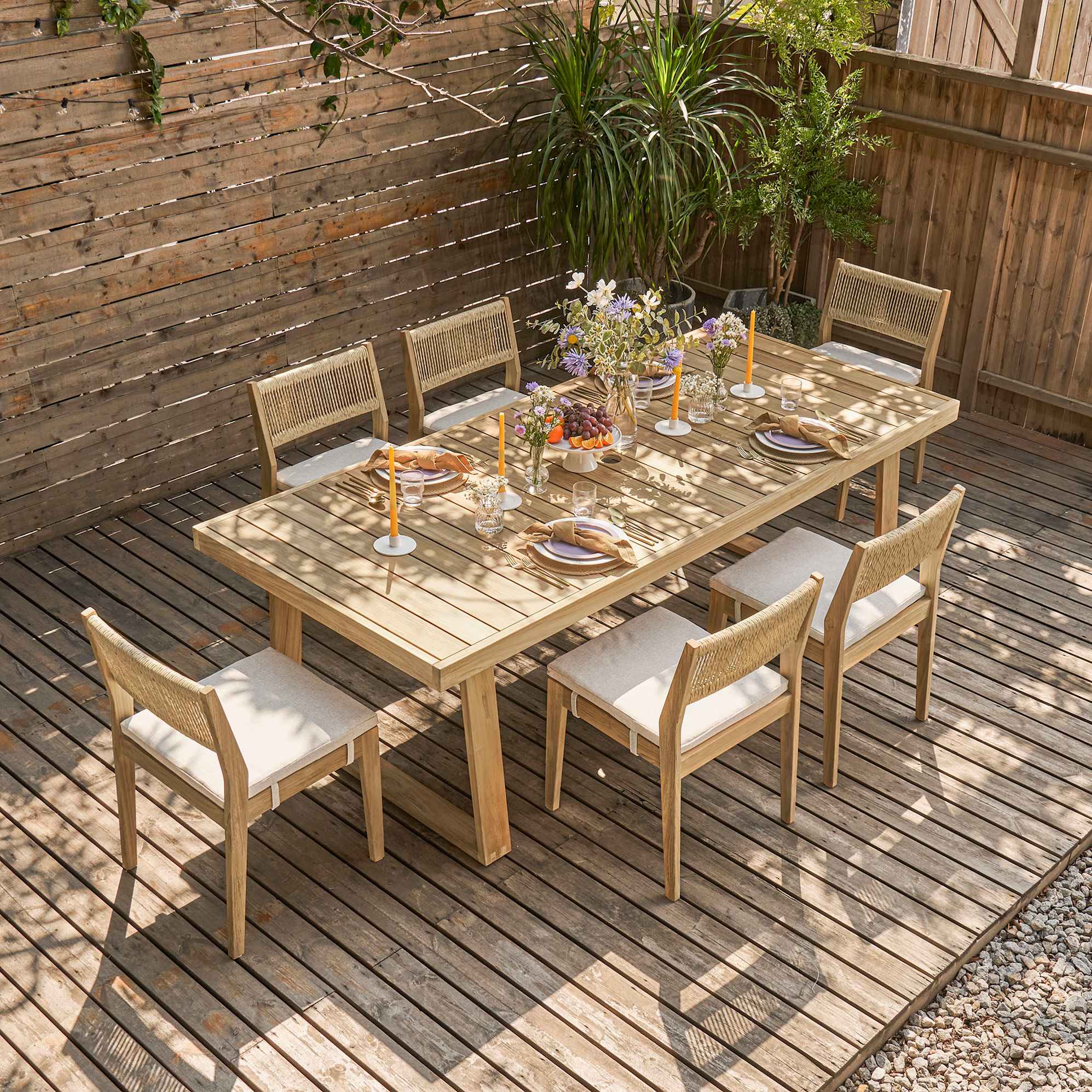 Rio Outdoor Teak Dining Table, 94.5" with 6 Chairs image 0