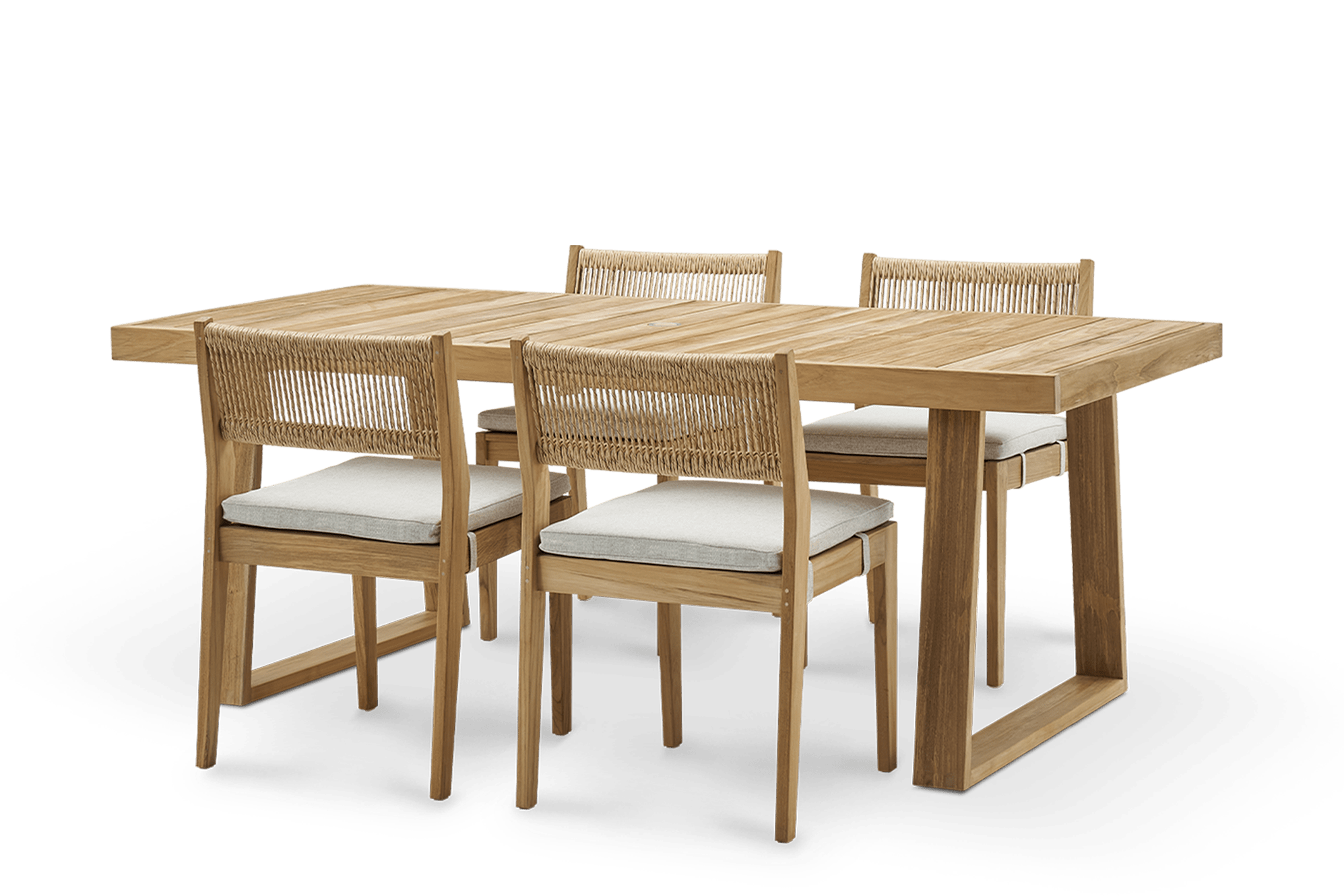 Rio Outdoor Teak Dining Table, 63" and 4 Chairs (Treated Version)
