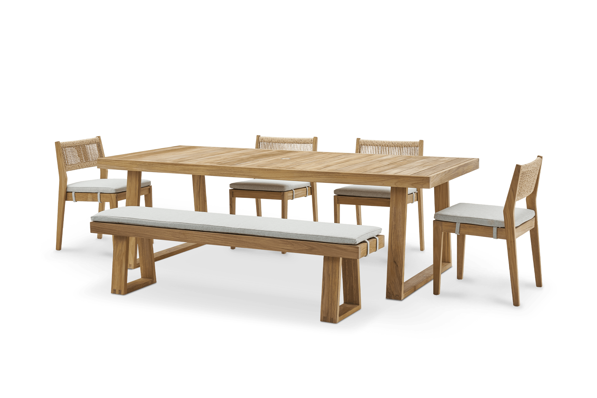 Rio Outdoor Teak Dining Table, 240cm with Bench and 4 Chairs 2