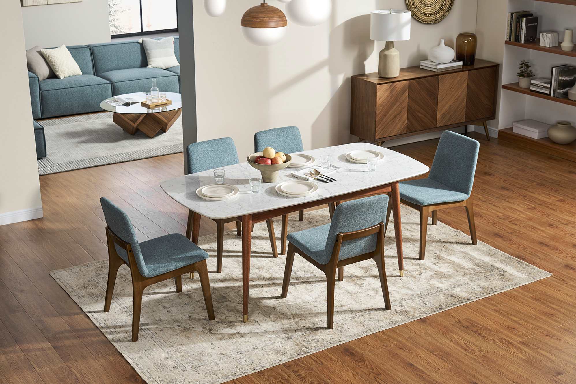 Kelsey Marble Dining Table, Walnut Stain 4