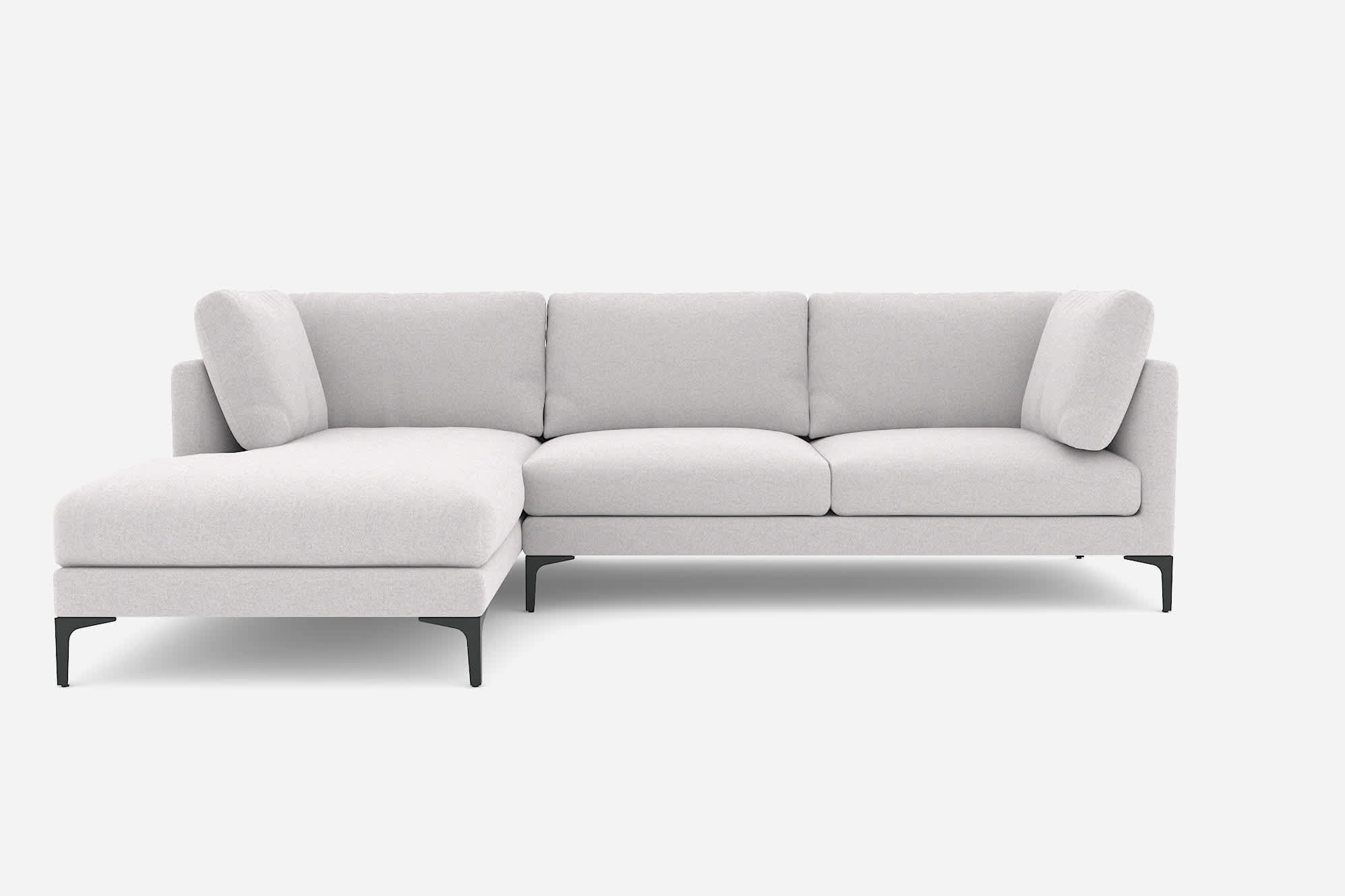 Adams Chaise Sectional Sofa Left Facing, Dove Grey (Black Leg) 360° view 1
