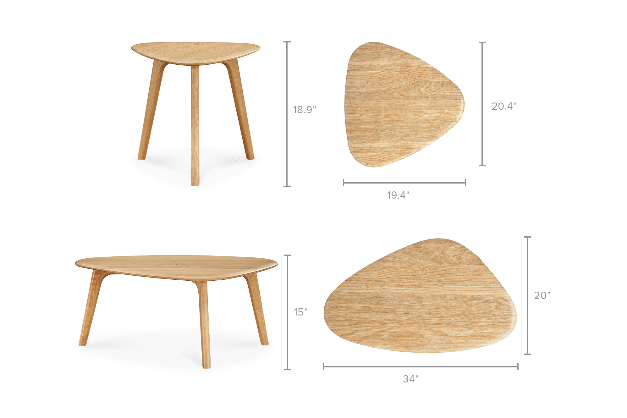 dimension of Vincent Coffee Table Set, Oak