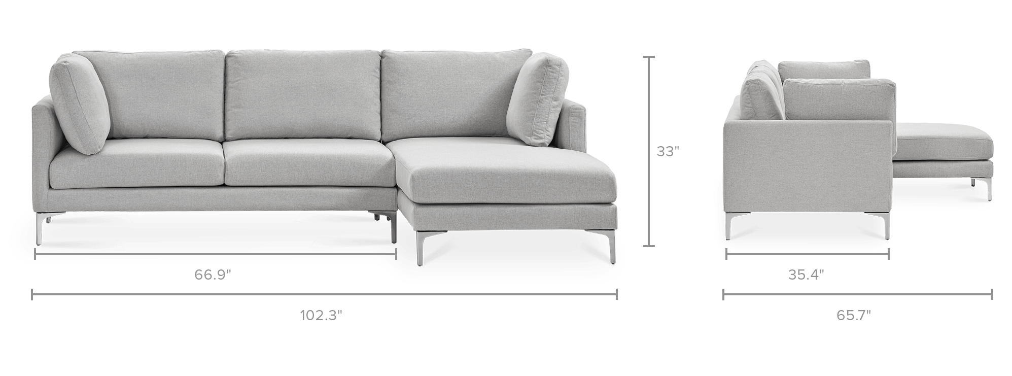 dimension of Adams Chaise Sectional Sofa