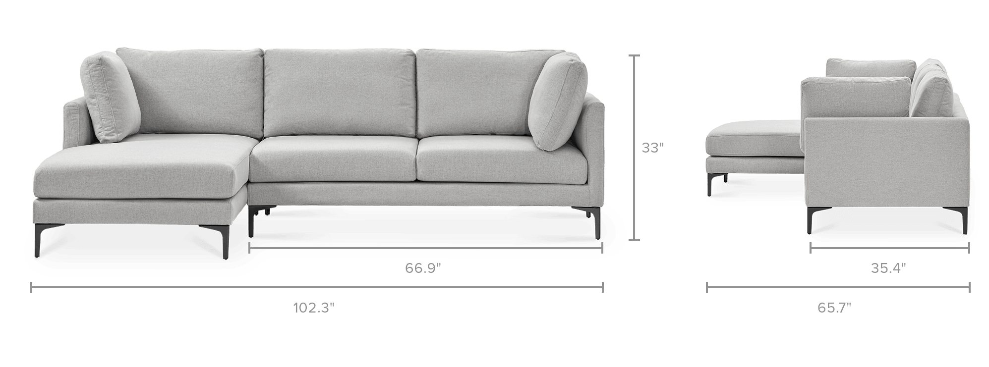 dimension of Adams Chaise Sectional Sofa