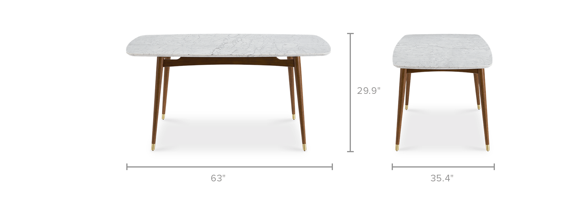 dimension of Kelsey Marble Dining Table, Walnut Stain