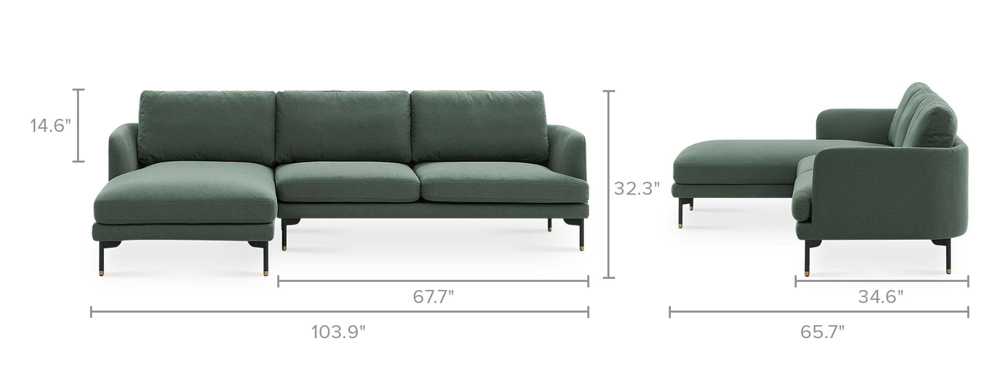 dimension of Pebble Chaise Sectional Sofa