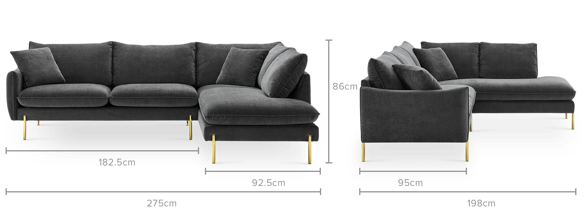 dimension of Verona Terminal Chaise Sectional Sofa